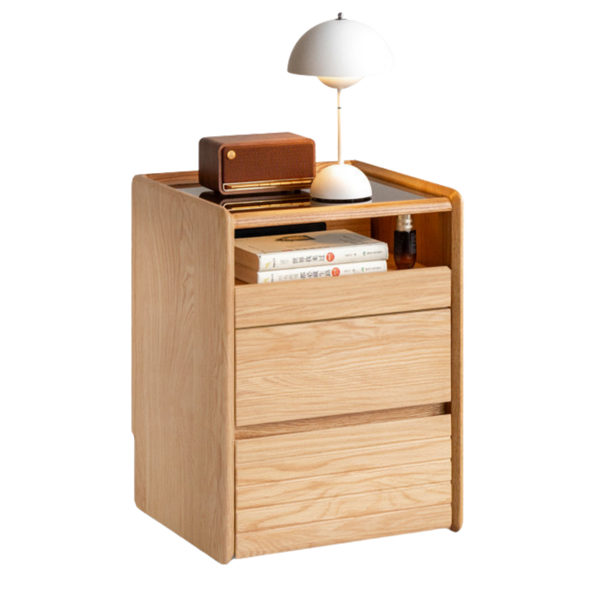 Ash, Oak Solid Wood Movable Glass Small Nightstand