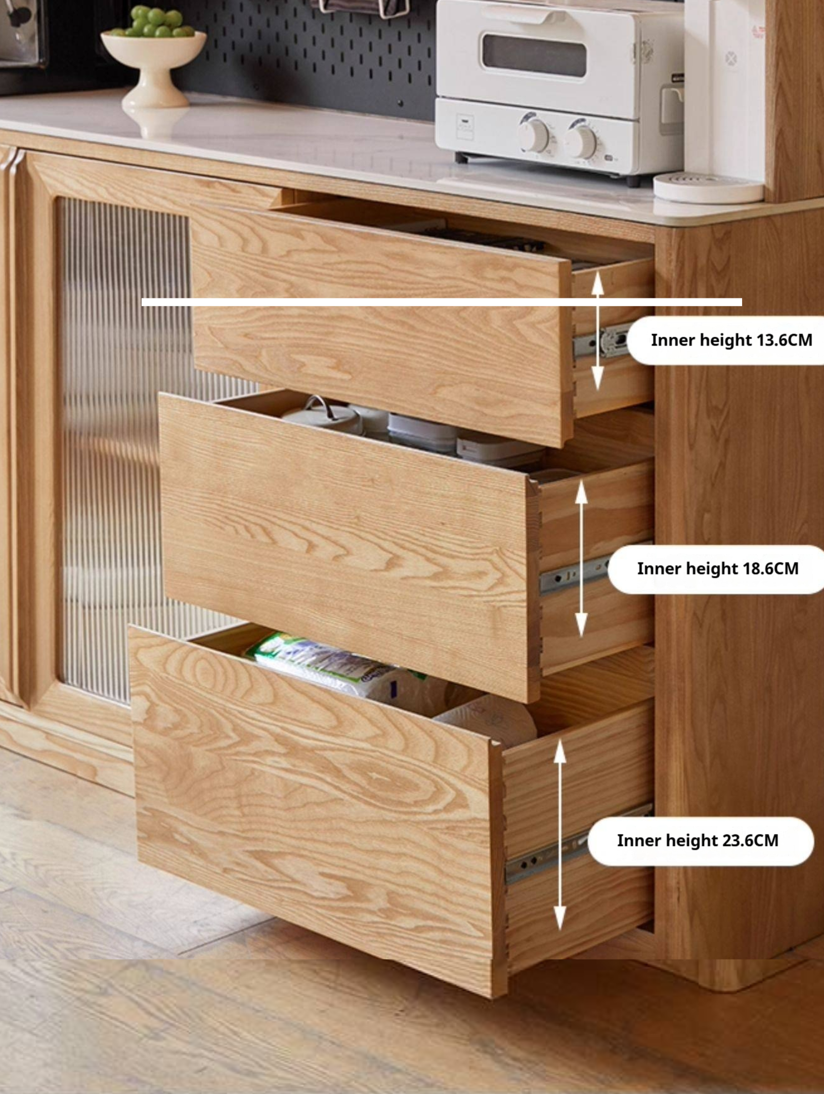 Ash Solid Wood White Wax Rock Plate Sideboard