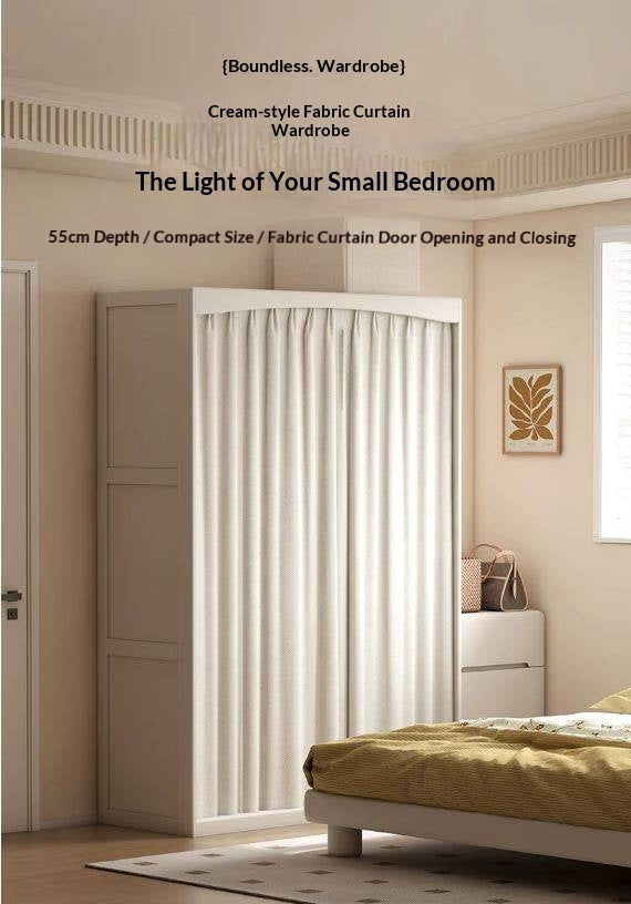 Solid RubberWood Wardrobe with curtains Design