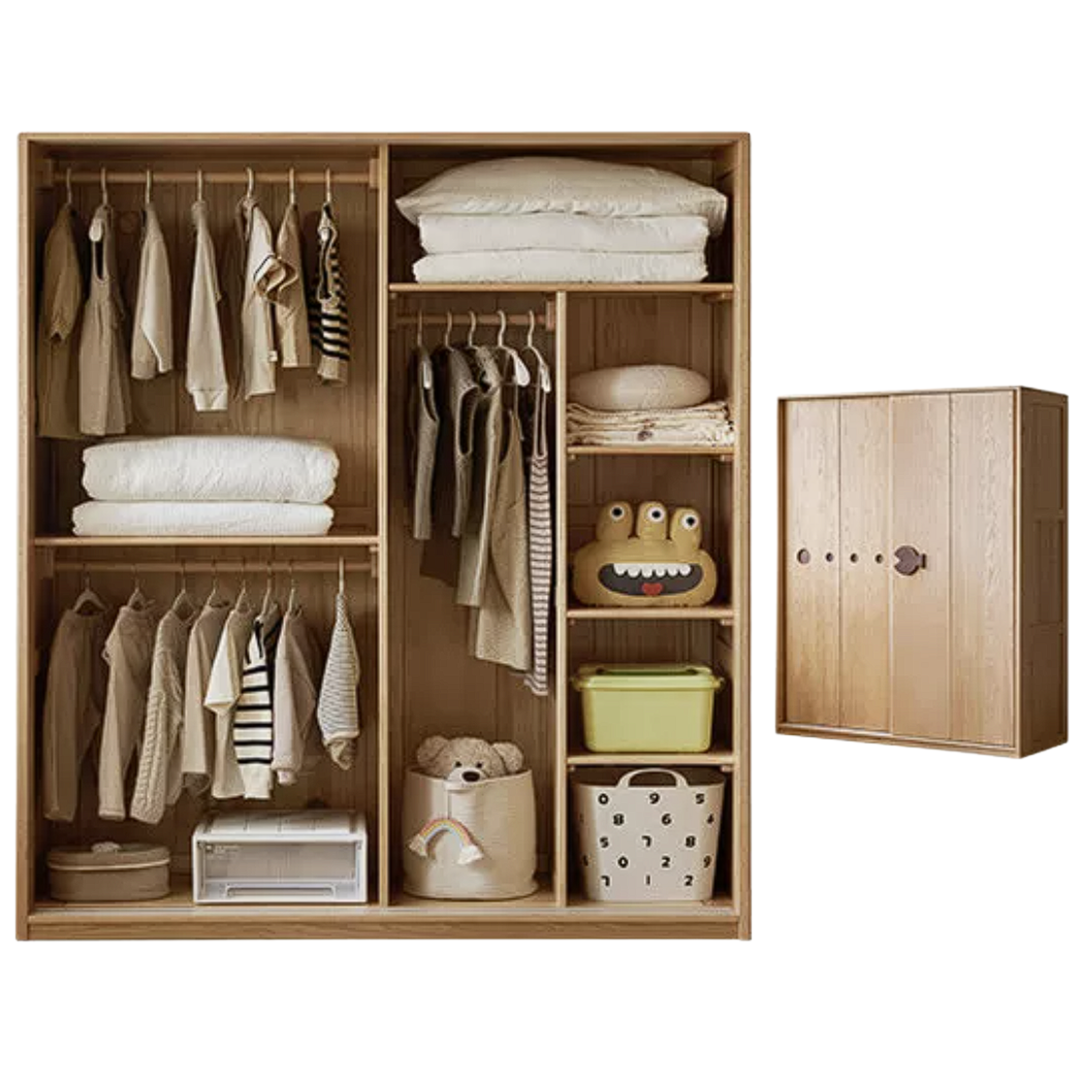 Oak Solid Wood Kids Sliding Door Wardrobe