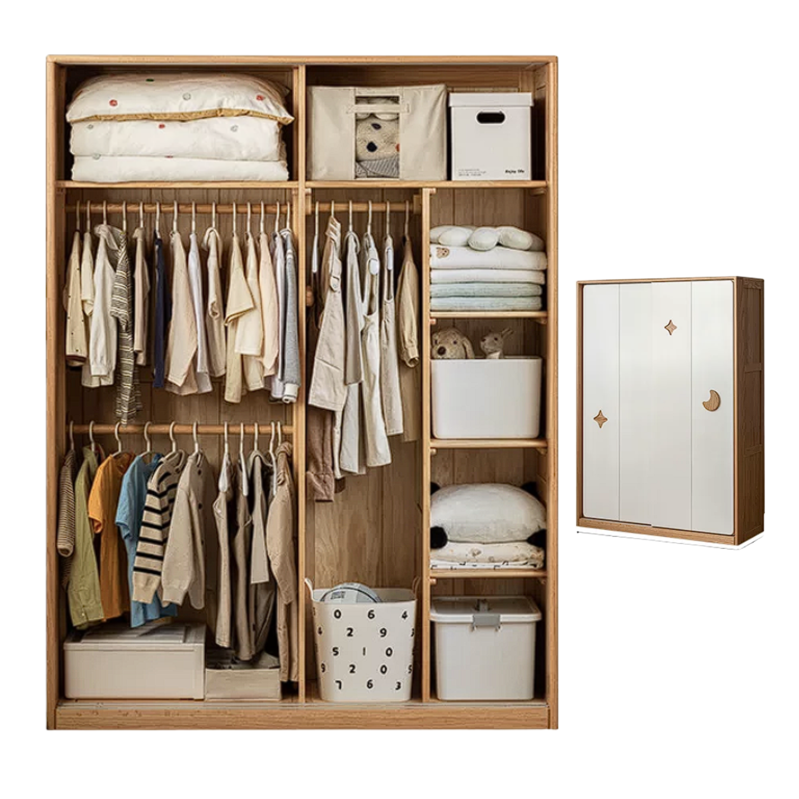 Oak Solid Wood Kids Sliding Door Wardrobe