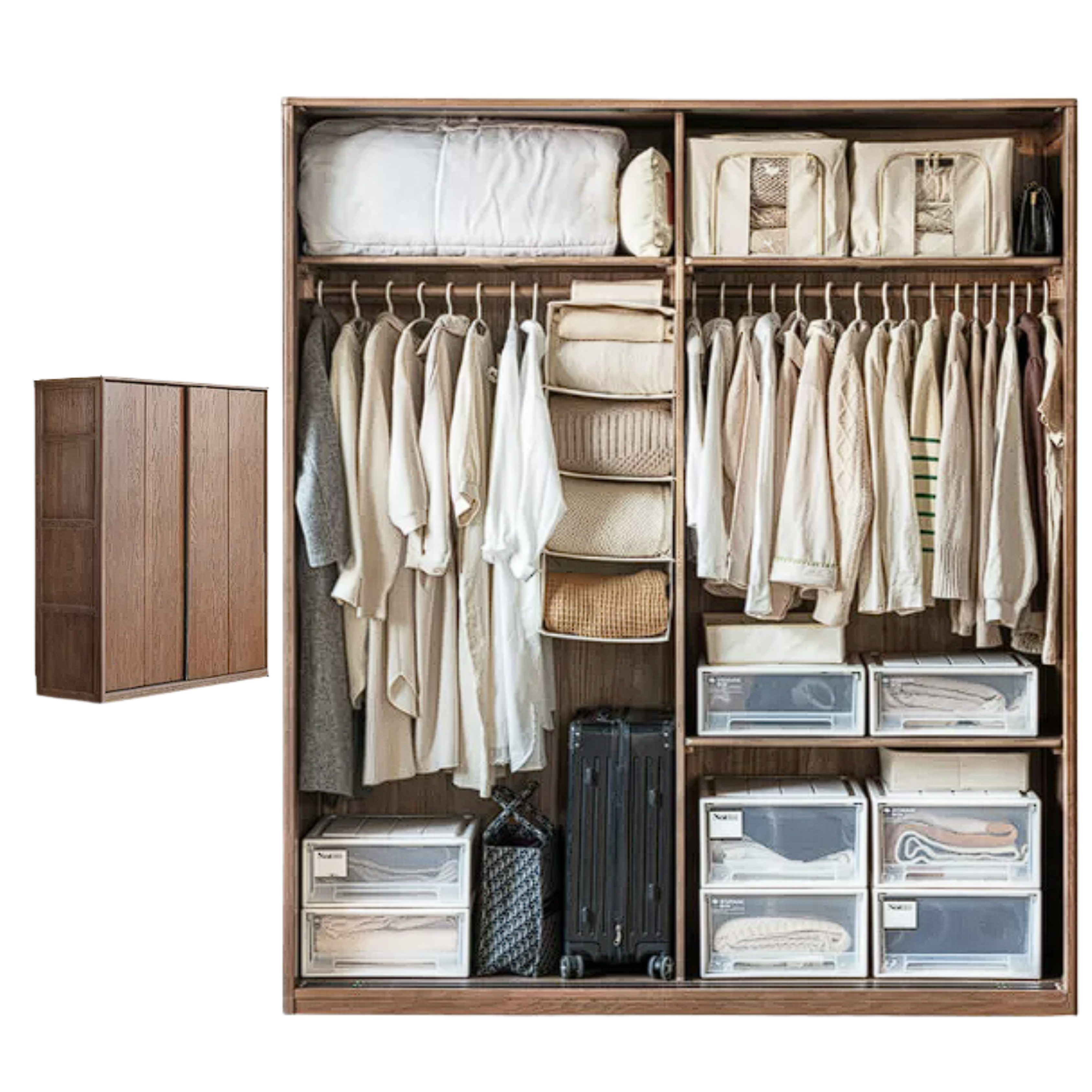 Oak Solid Wood Sliding Door Modern Wardrobe
