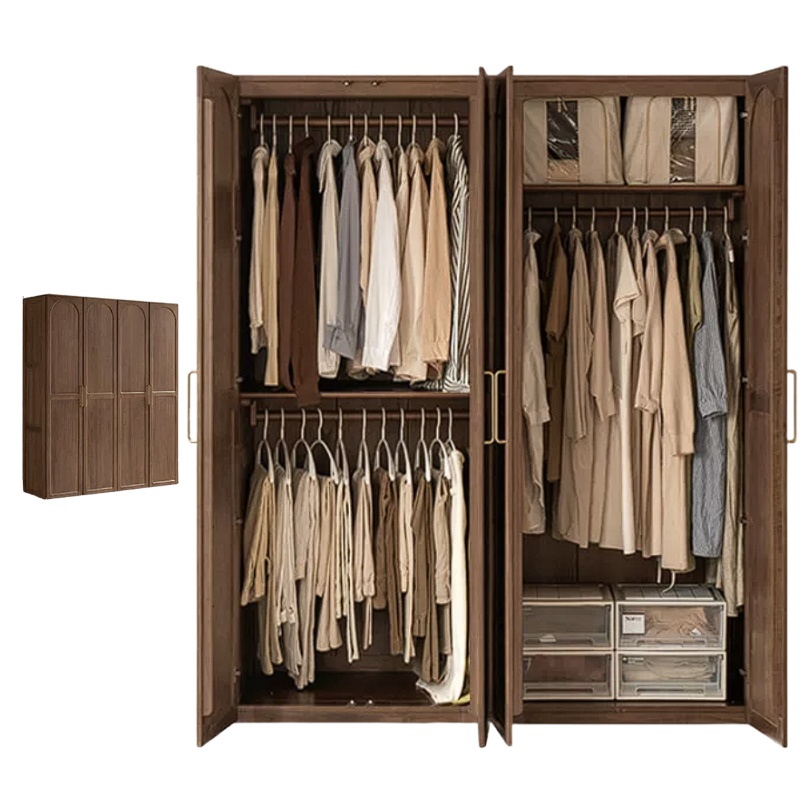 Black Walnut, Sandalwood Solid Wood French Retro Wardrobe