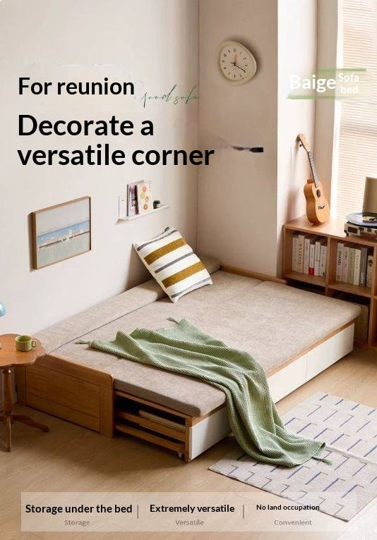Solid RubberWood Storage Daybed with Pull-Out Drawer and Backless Design