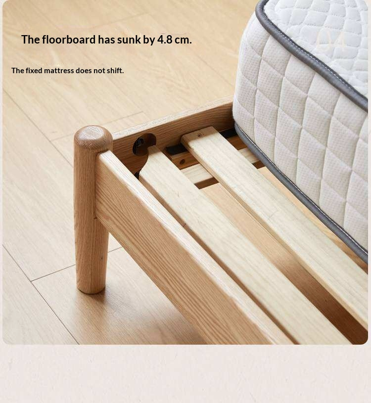 Oak Solid Wood Platform Bed with Curved Rattan Headboard