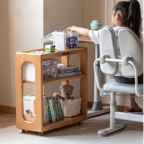 Beech Solid Wood Children's Under-Table Bookcase with Wheels