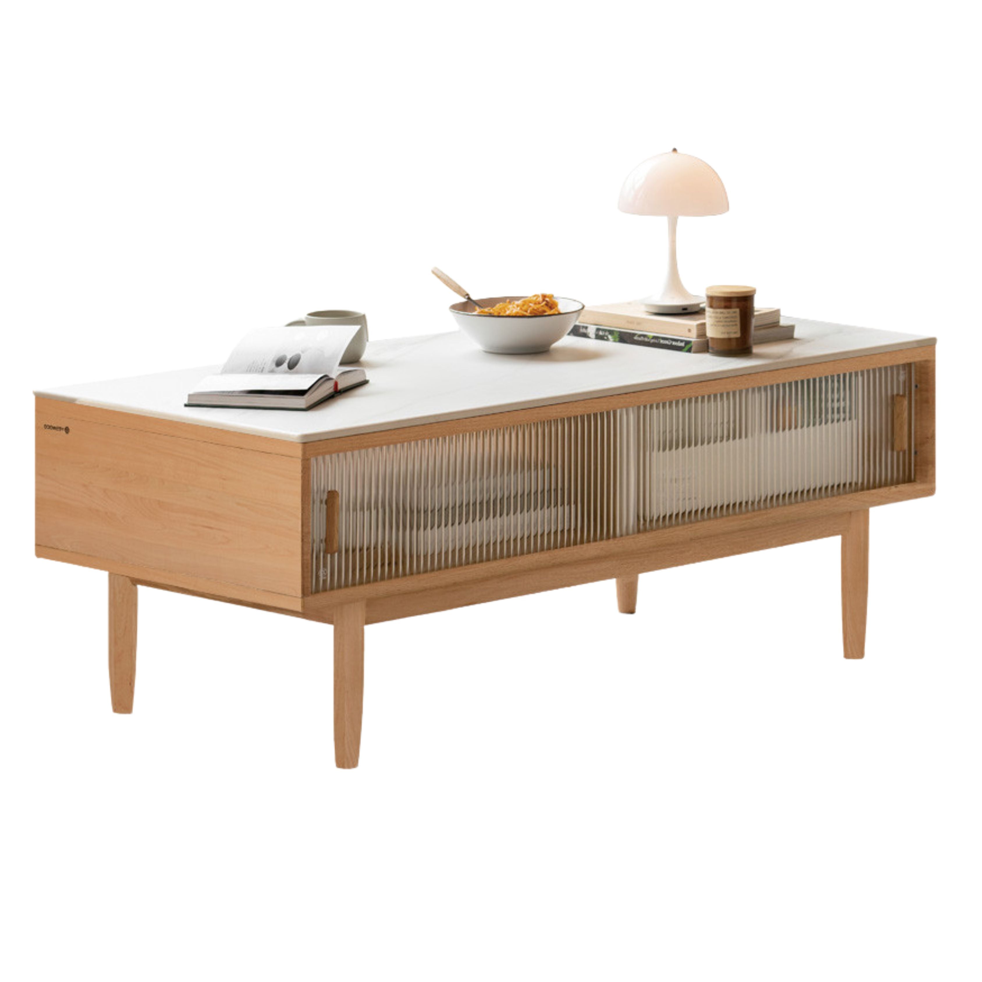 Oak, Beech Solid Wood Glass Doors Coffee Table
