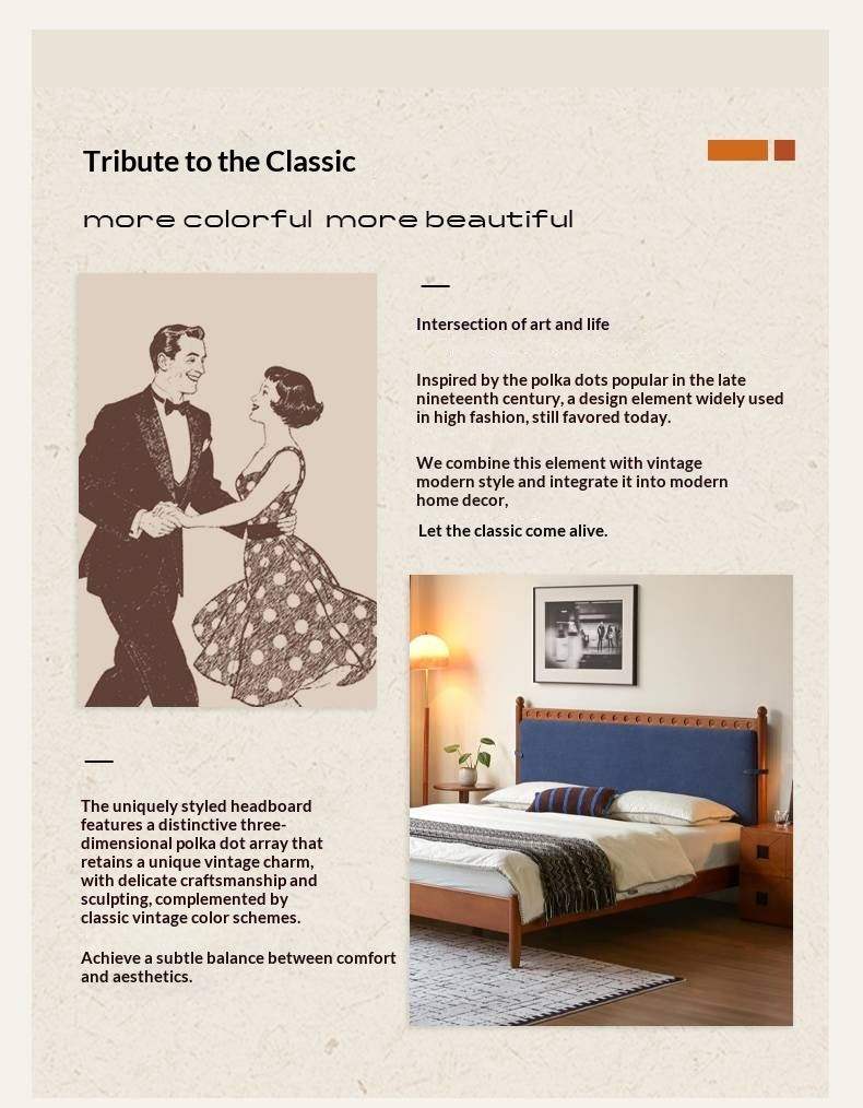 Poplar Solid Wood Vintage Soft Backrest Bed