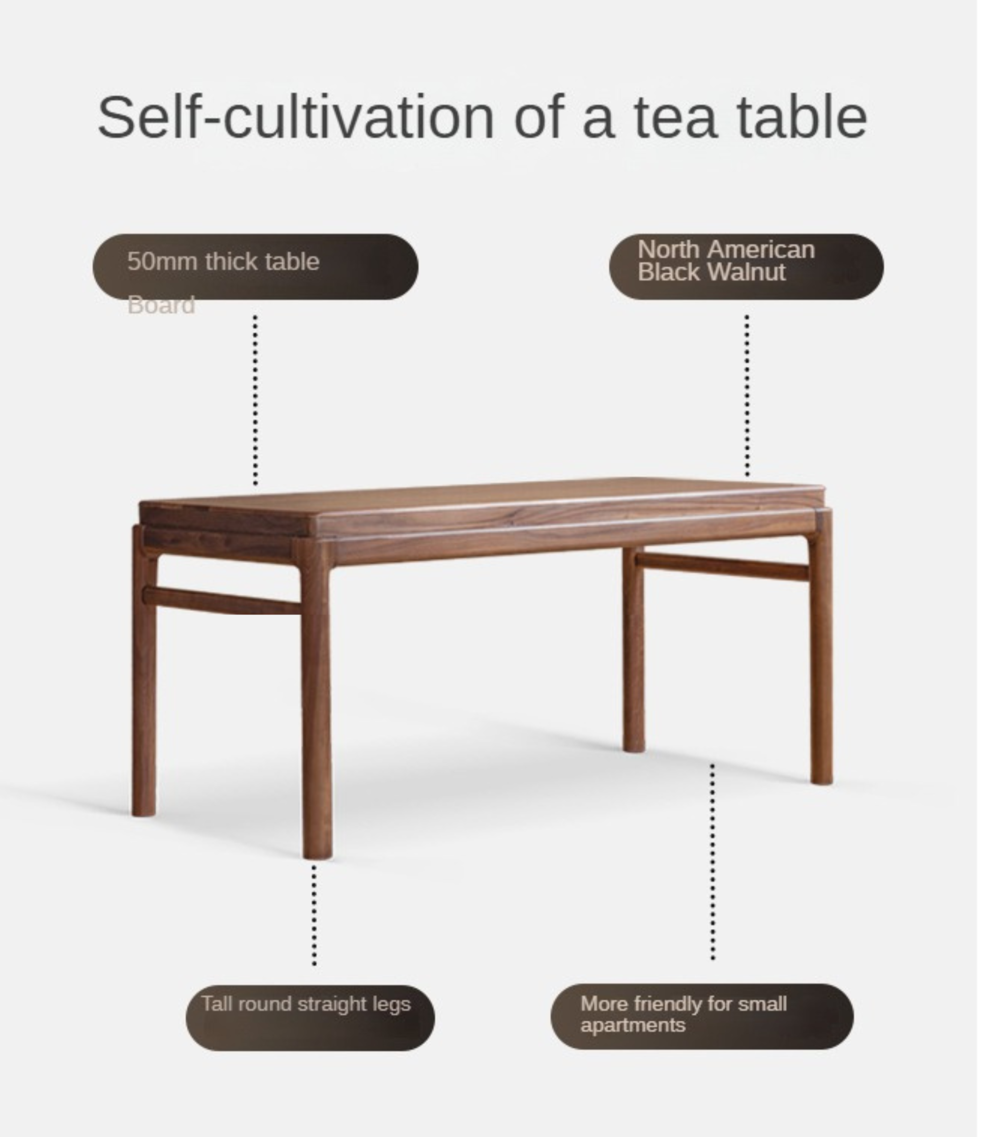 Black walnut solid wood tea table,