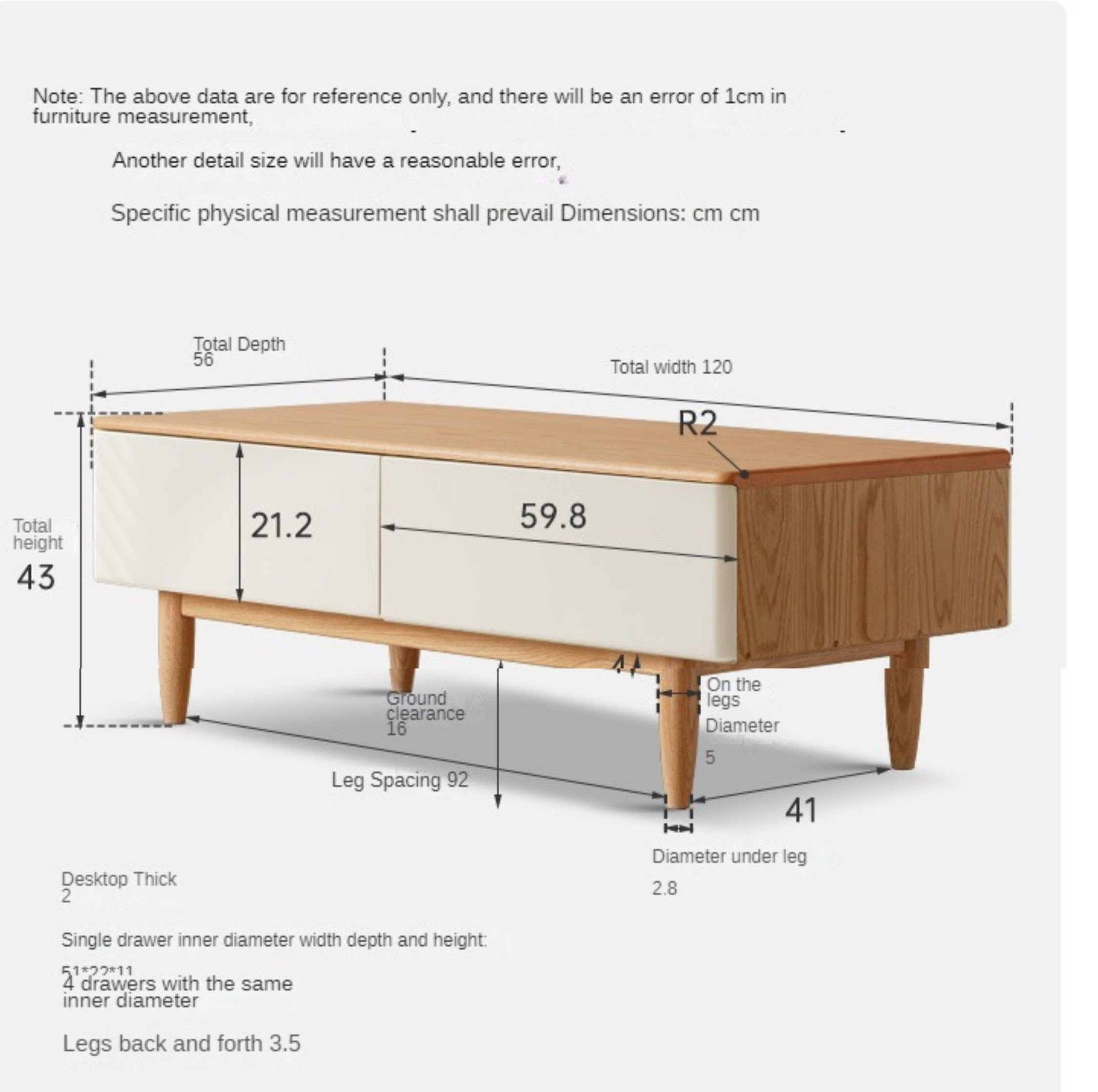 Oak solid wood modern coffee table with drawer