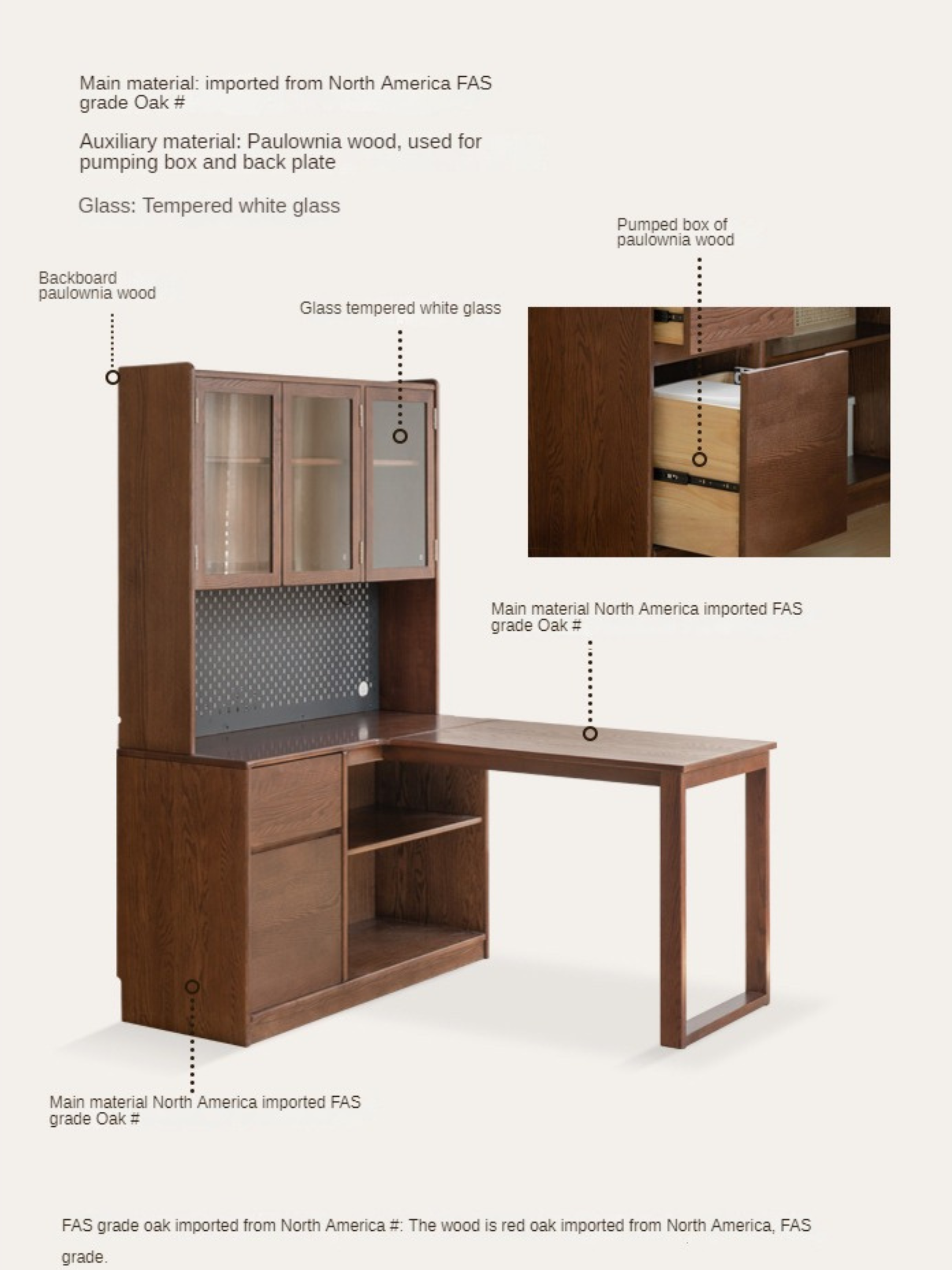 Oak solid wood desk bookshelf integrated corner table