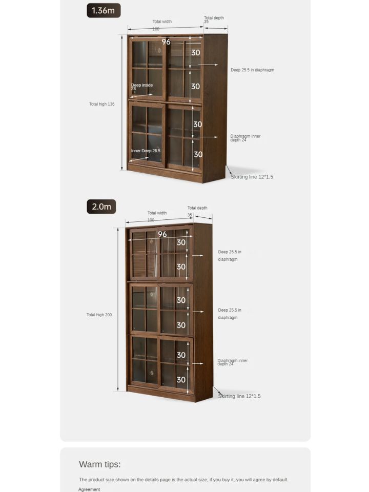 Oak solid wood sliding door bookcase