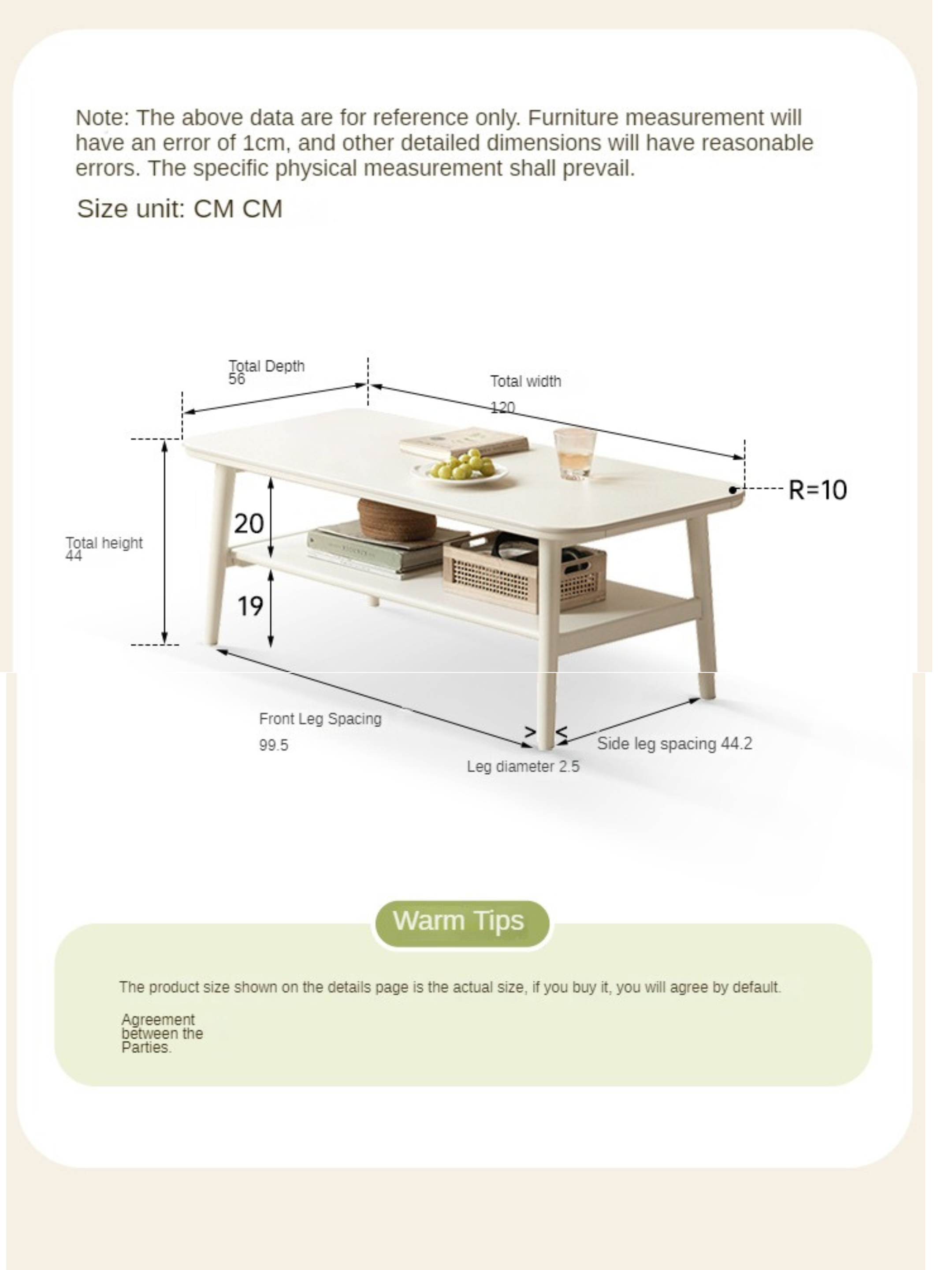 Poplar solid wood white cream style rock board coffee table