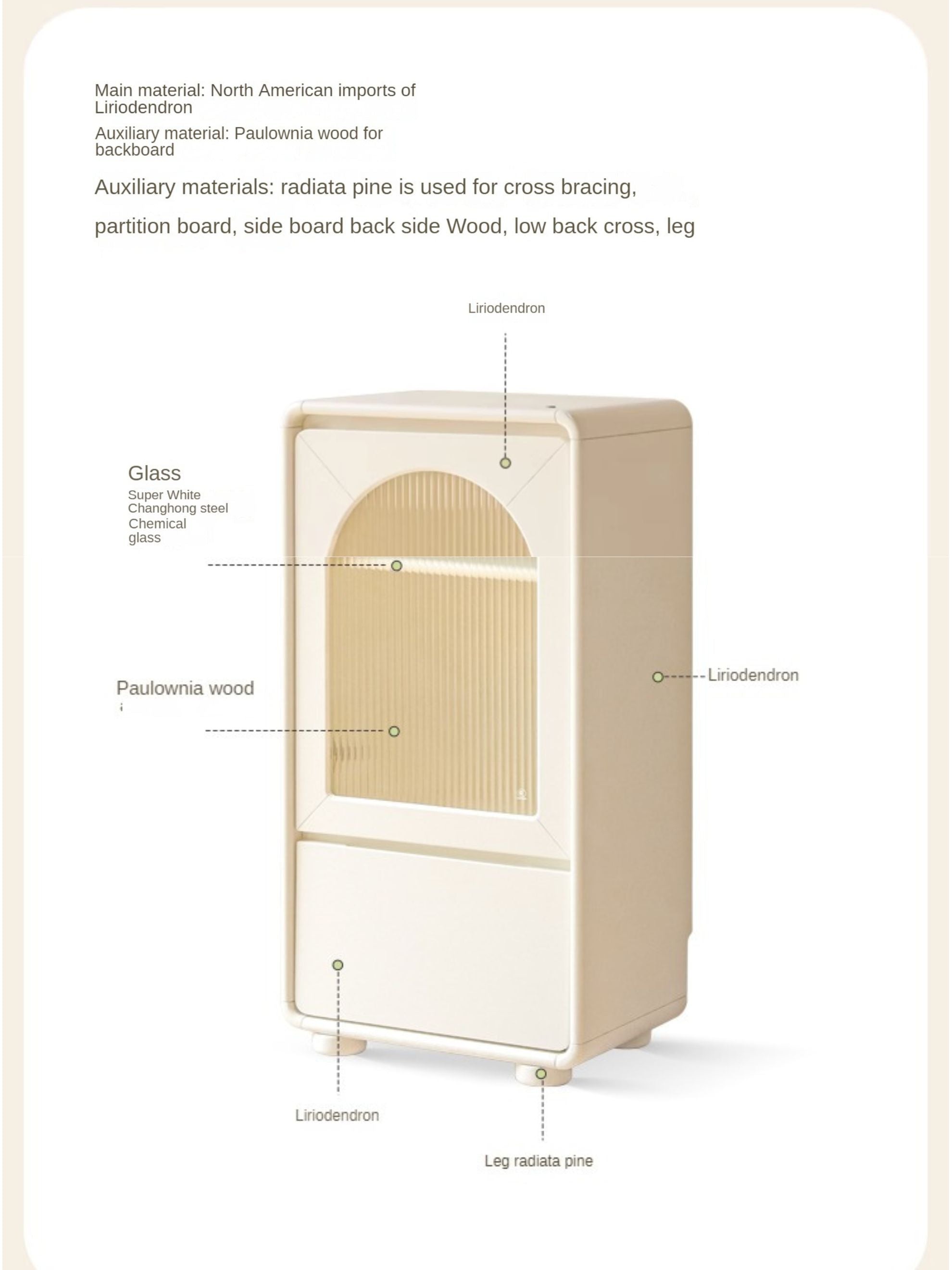 Poplar solid wood white cream style floor side cabinet