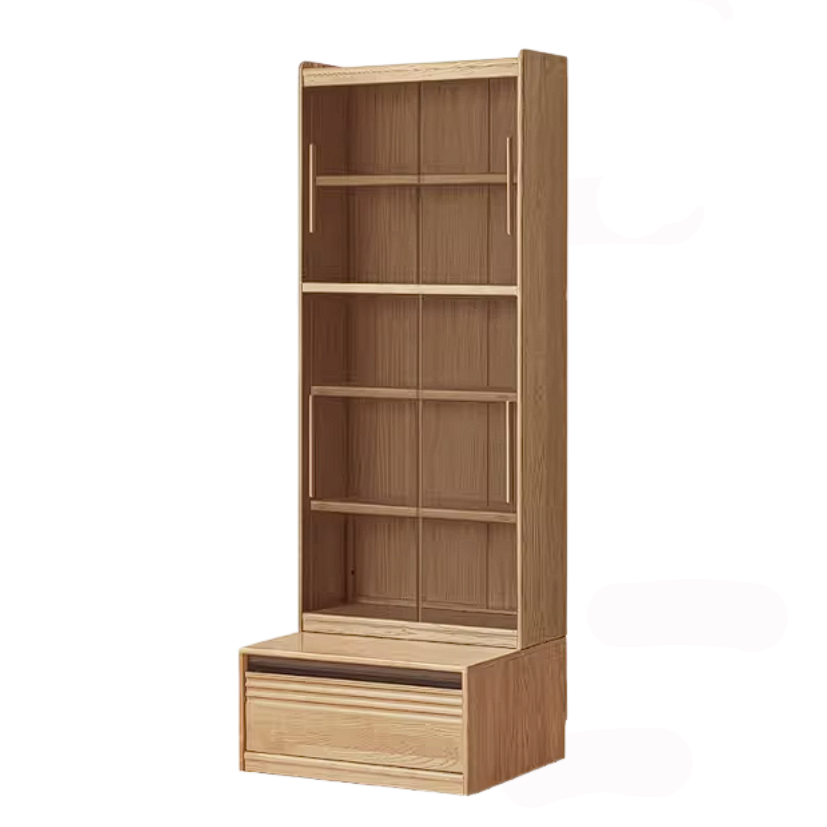 Ash Solid Wood Bookshelf with Wall Mounted Display Cabinet Design