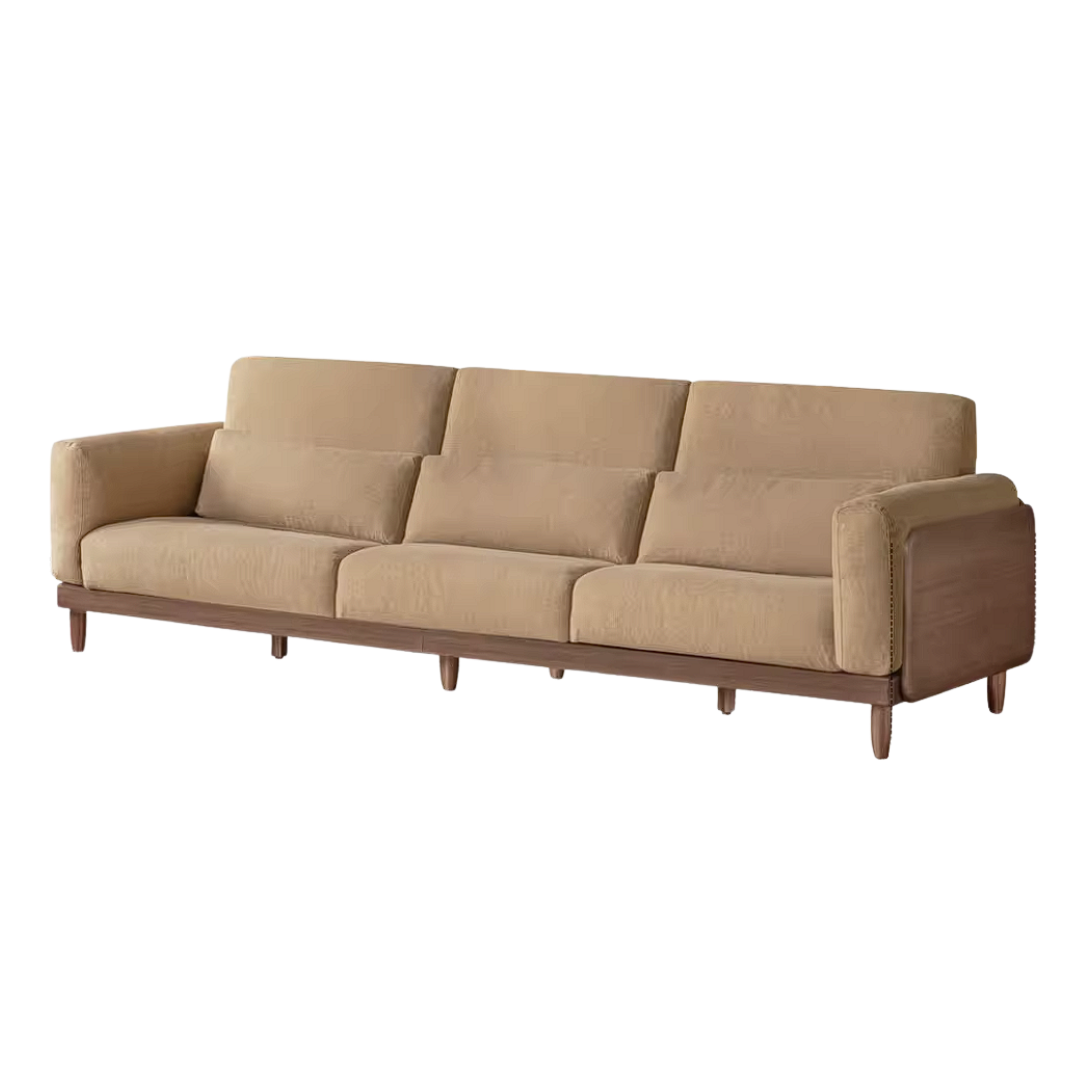 Black Walnut, Golden Sandalwood Solid Wood Sofa Genuine leather, fabric