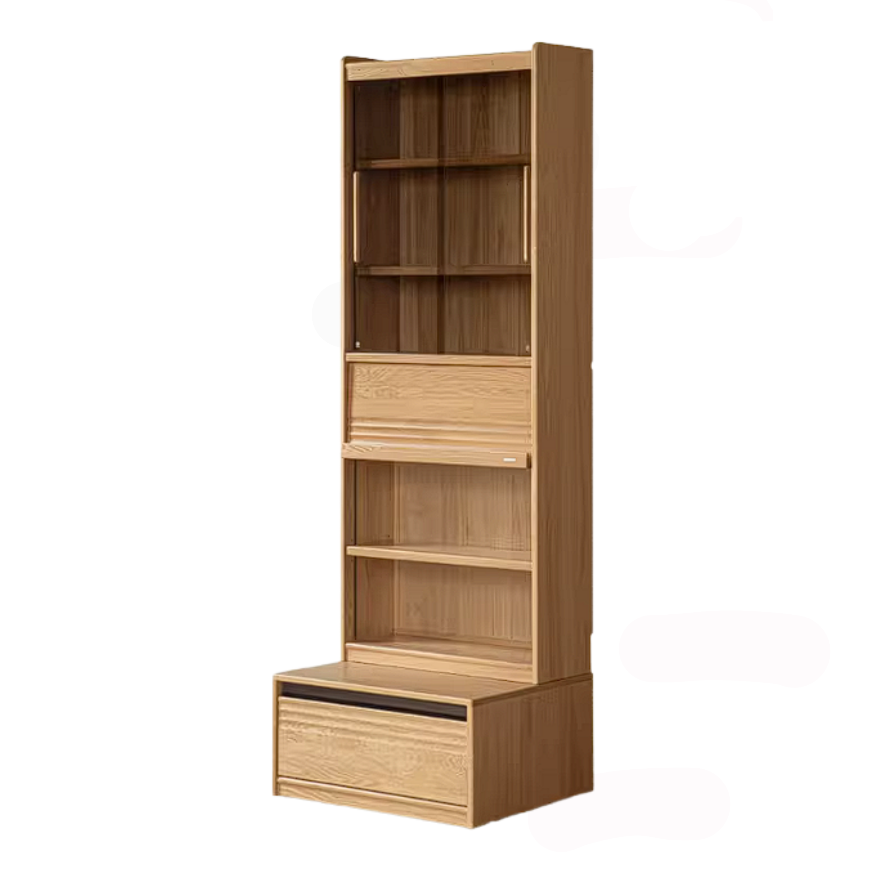 Oak Solid Wood Bookshelf with Integrated Booth Seating