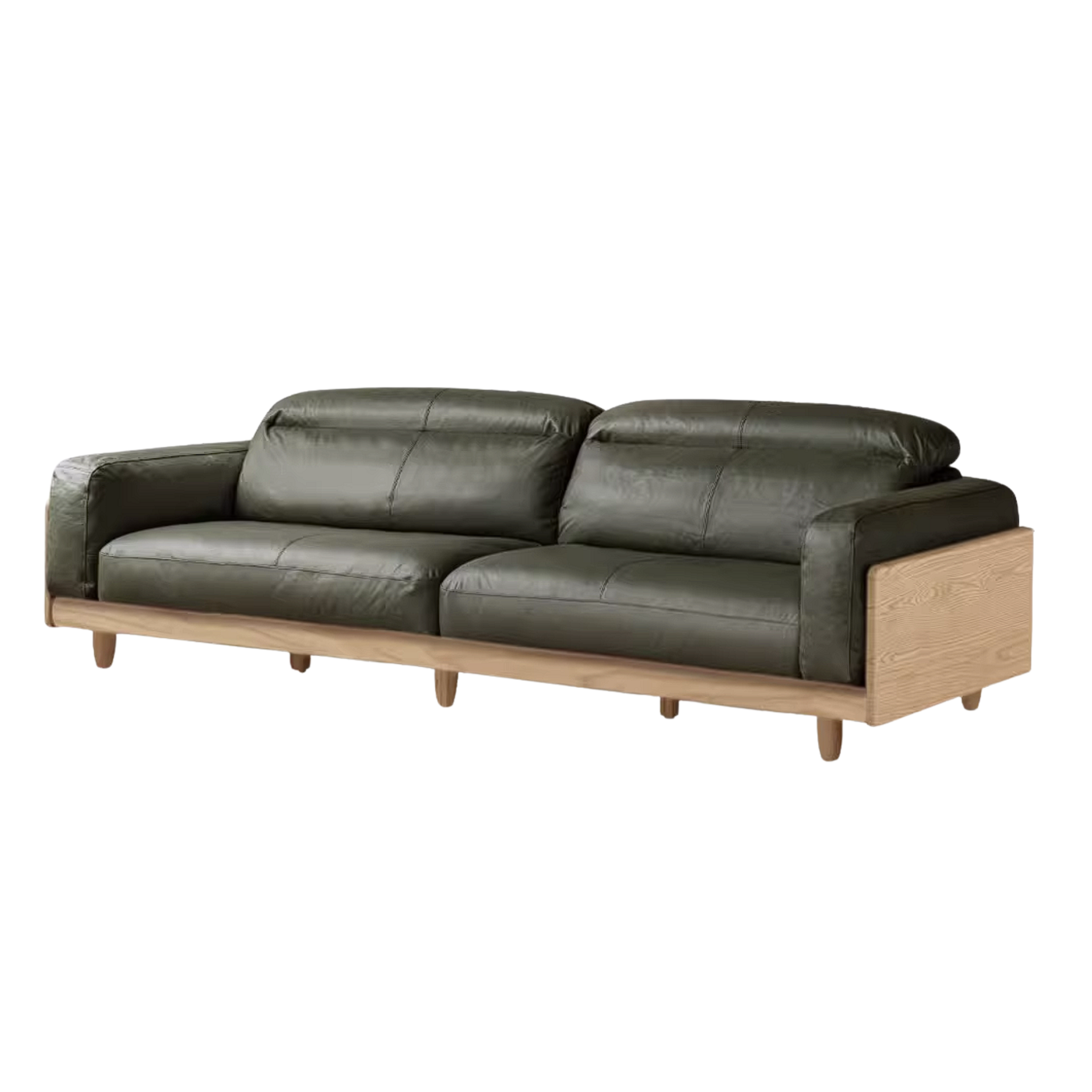 Ash Solid Wood Genuine leather Sofa with Solid Wood Frame and Adjustable Headrest