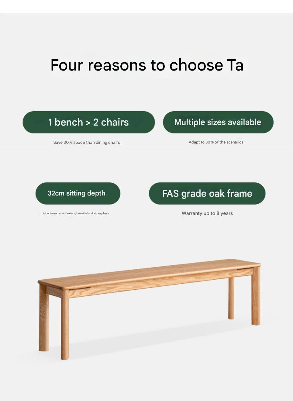 Ash, Oak Solid Wood Modern Long Bench