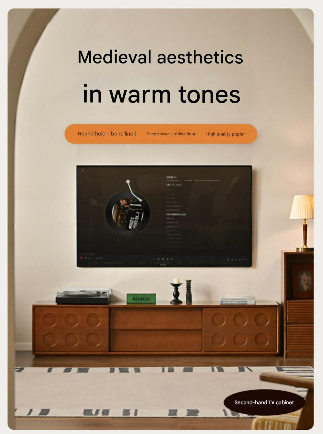 Poplar Solid Wood Medieval Style Retro TV Cabinet.