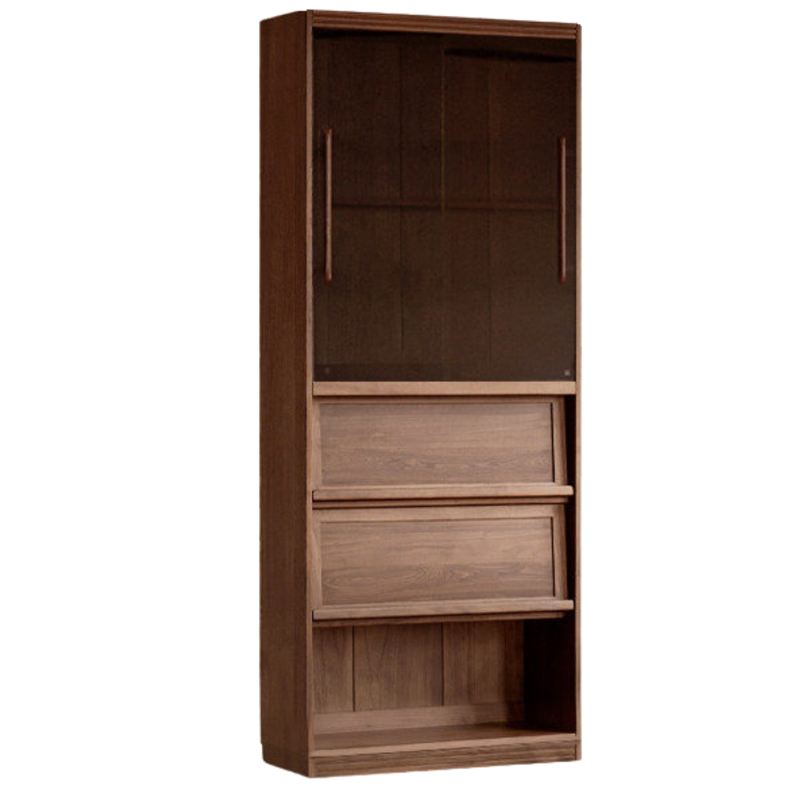 Solid Longan Hardwood, Ash Solid Wood Bookcase with Floor-to-Deck and Wall-Mounted Display Cabinet
