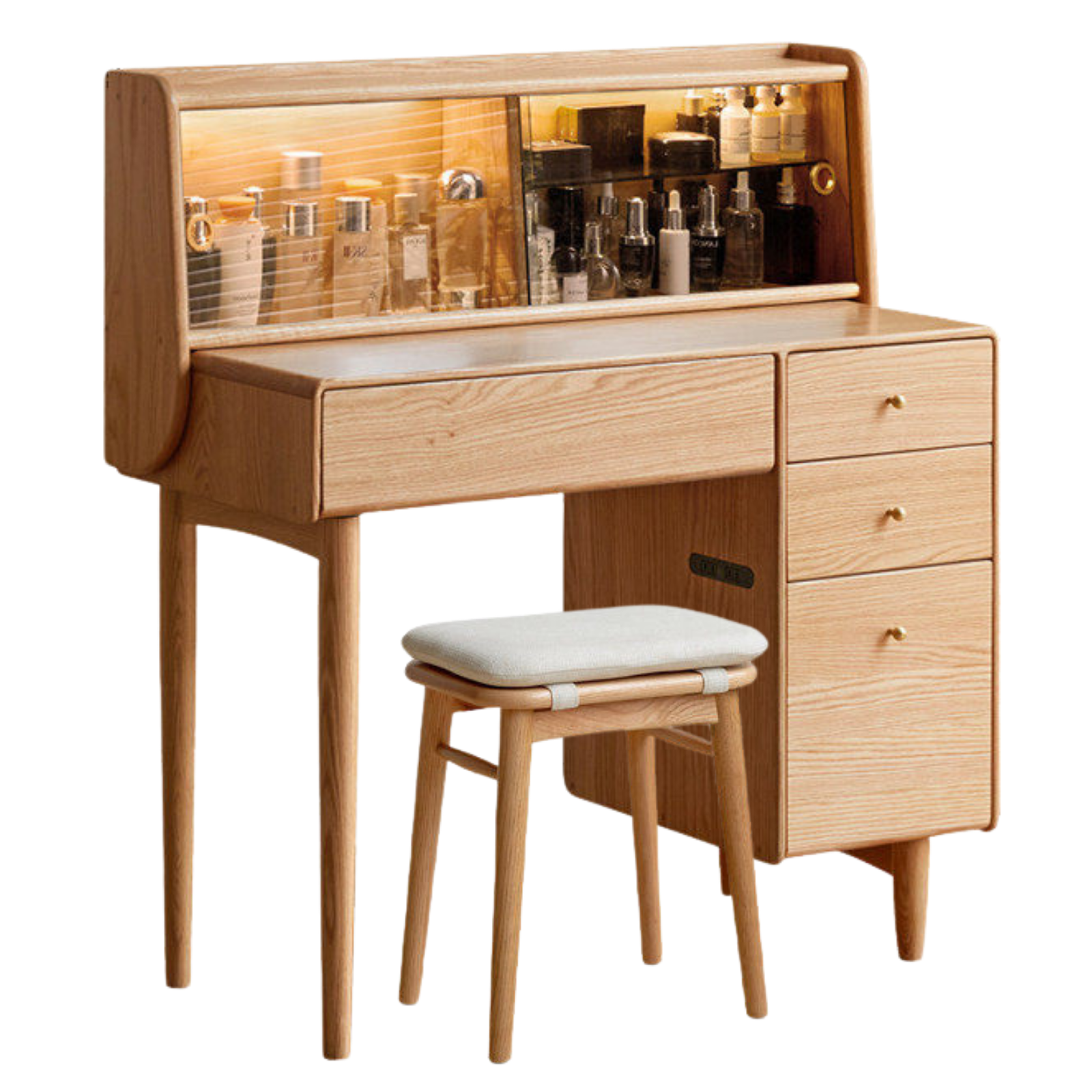 Oak Solid Wood Vanity Table Atmosphere With Lights.