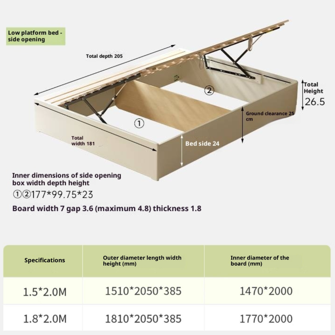 Rubberwood Solid Wood Platform Bed, Headboard-Free Box Bed Cream Style