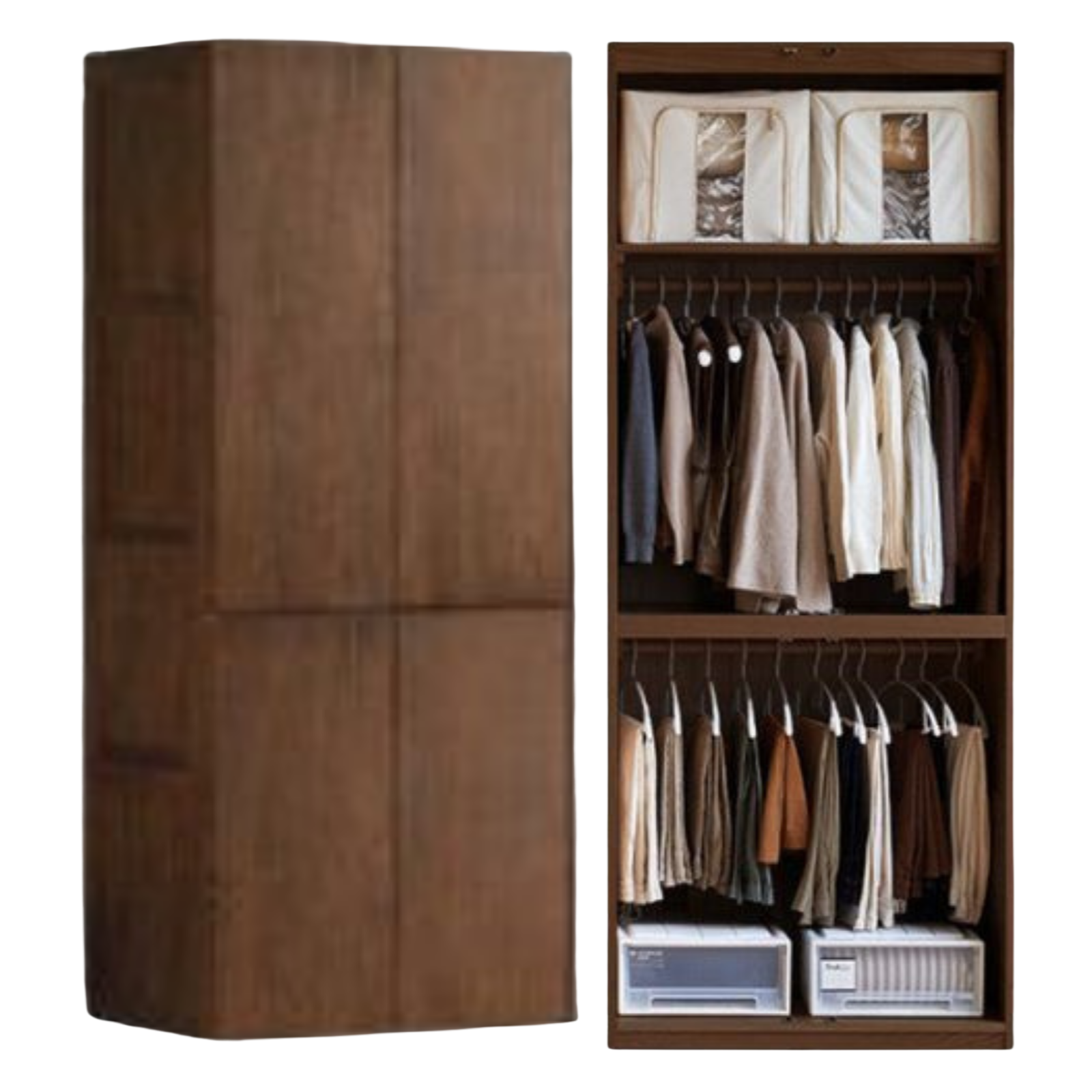 Black Walnut Solid Wood Wardrobe with Italian Style and Storage Cabinet
