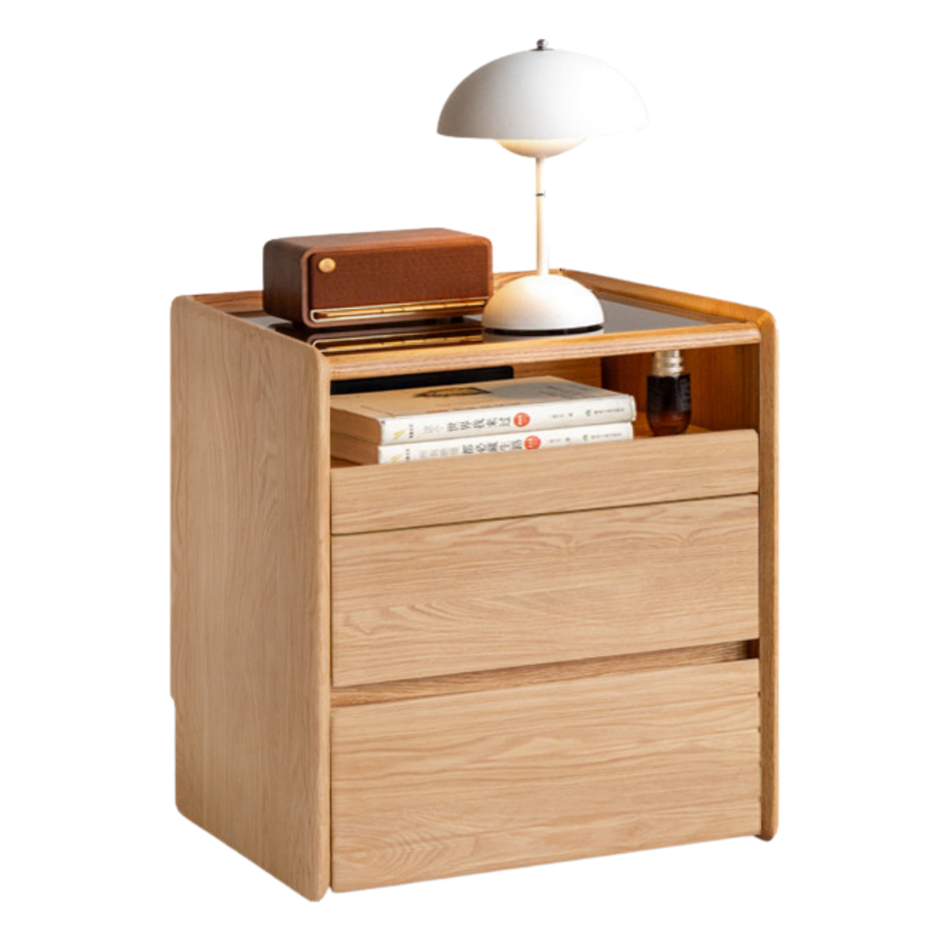 Ash, Oak Solid Wood Movable Glass Small Nightstand