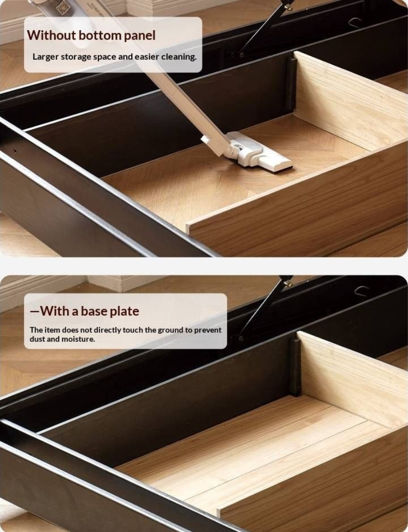 Rubberwood Solid Wood White Cream Gas Lift Storage Bed