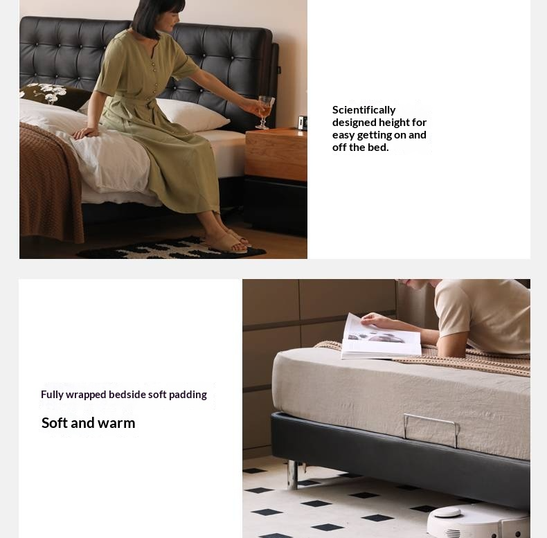 Genuine Leather Bed in Light Luxury Style