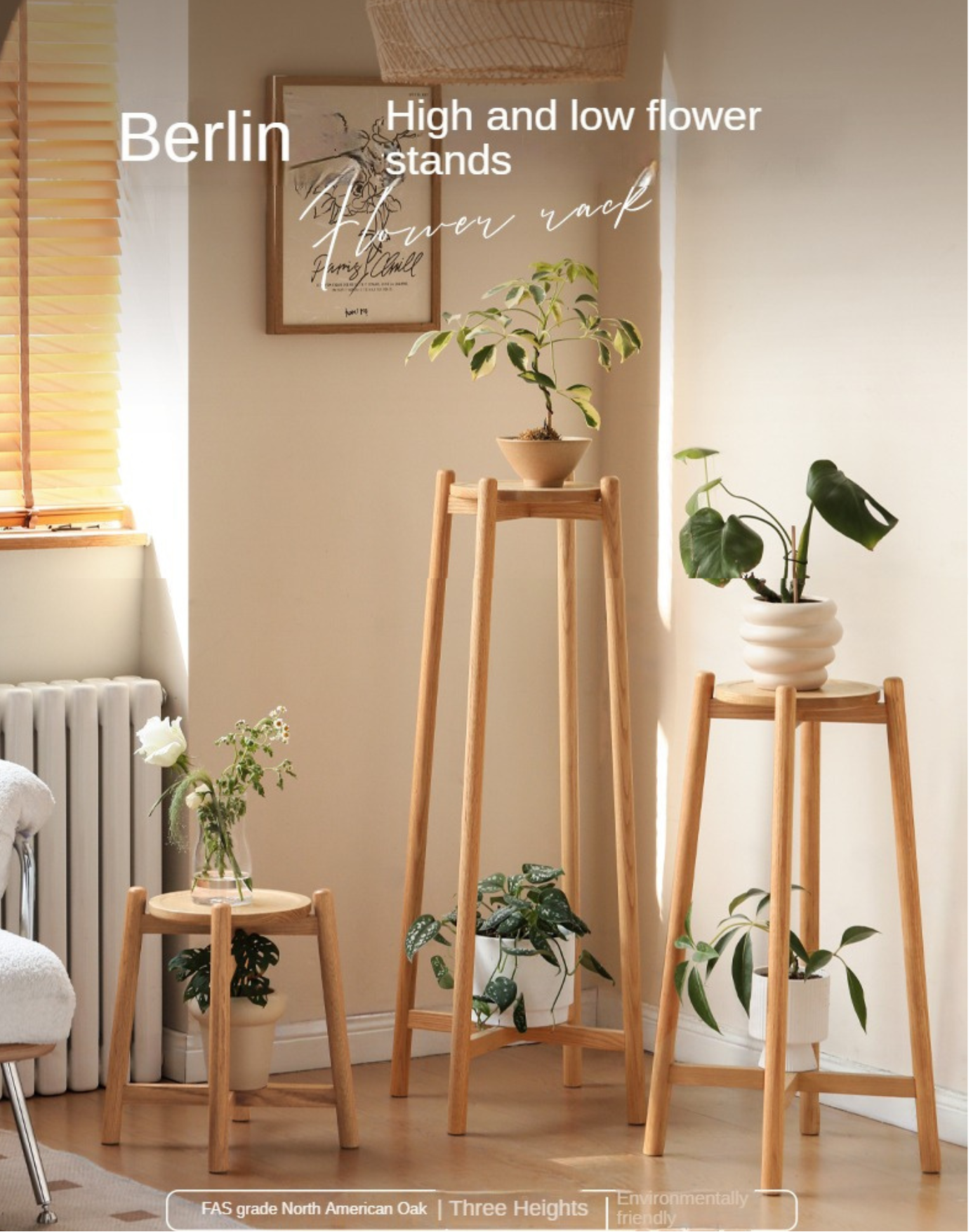 Oak Solid Wood Flower Rack Storage Rack