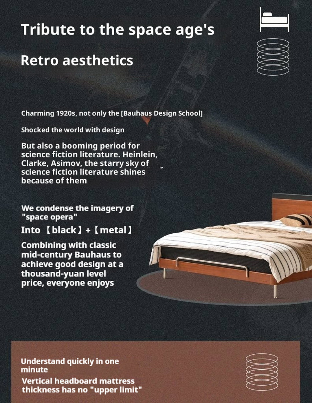 Poplar Solid Wood Mid-Century Modern Platform Bed with Flat Panel Headboard