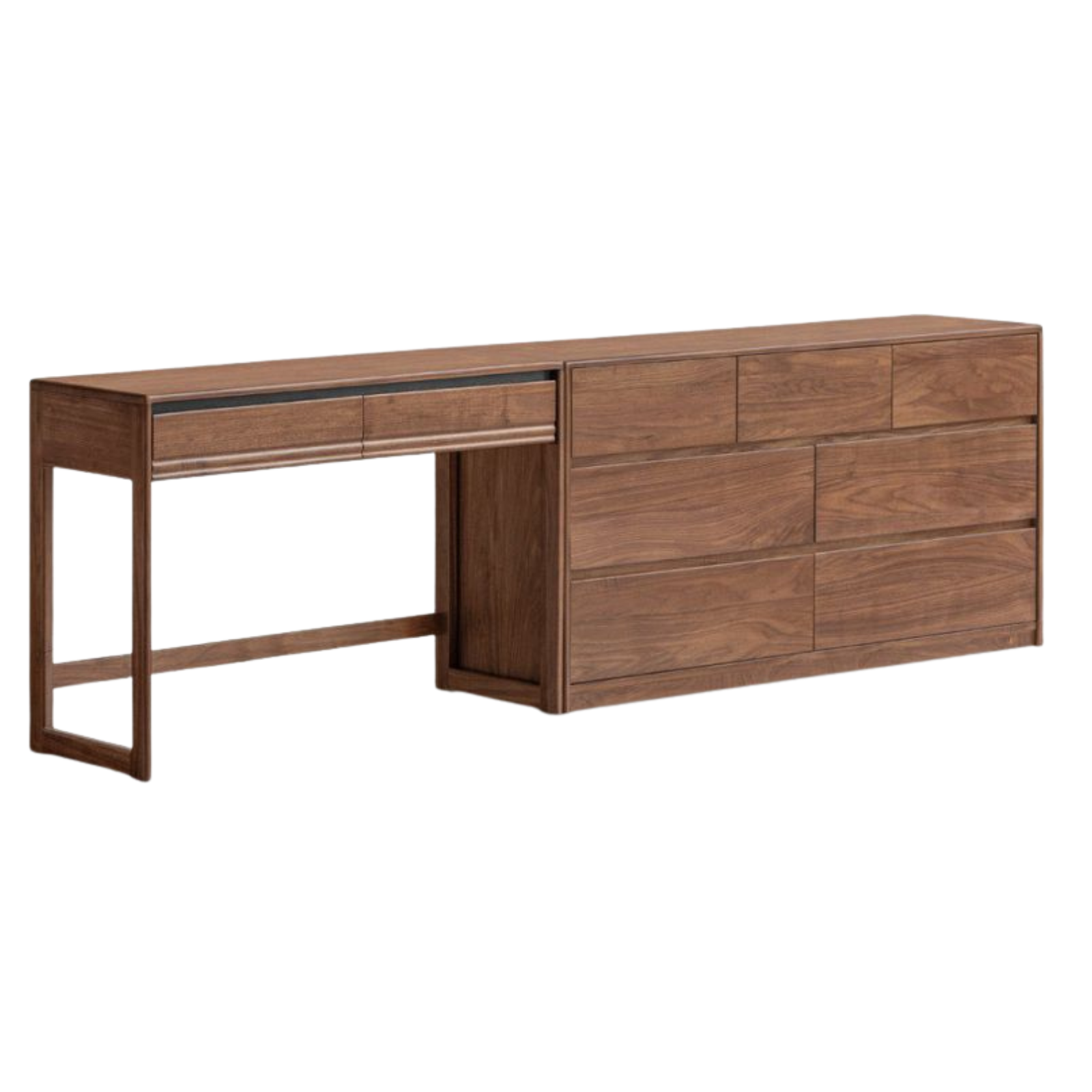 Black Walnut Solid Wood Vanity Desk and Dresser Combo, Italian Style