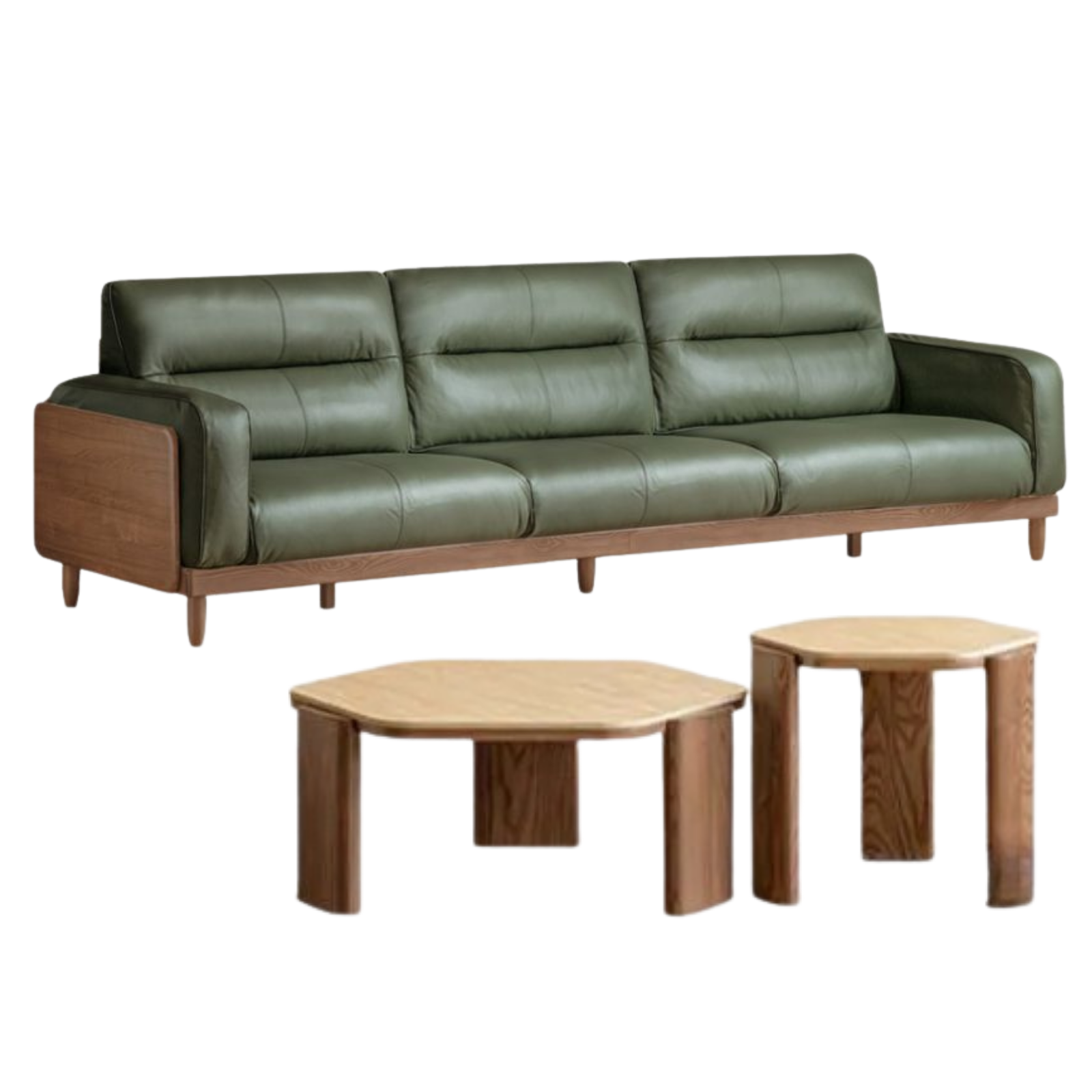 Ash Solid Wood Genuine Leather High Back Sofa