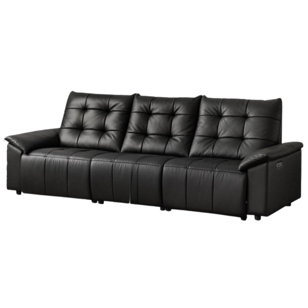 Pine Solid Wood Big Black Functional Leather Sofa