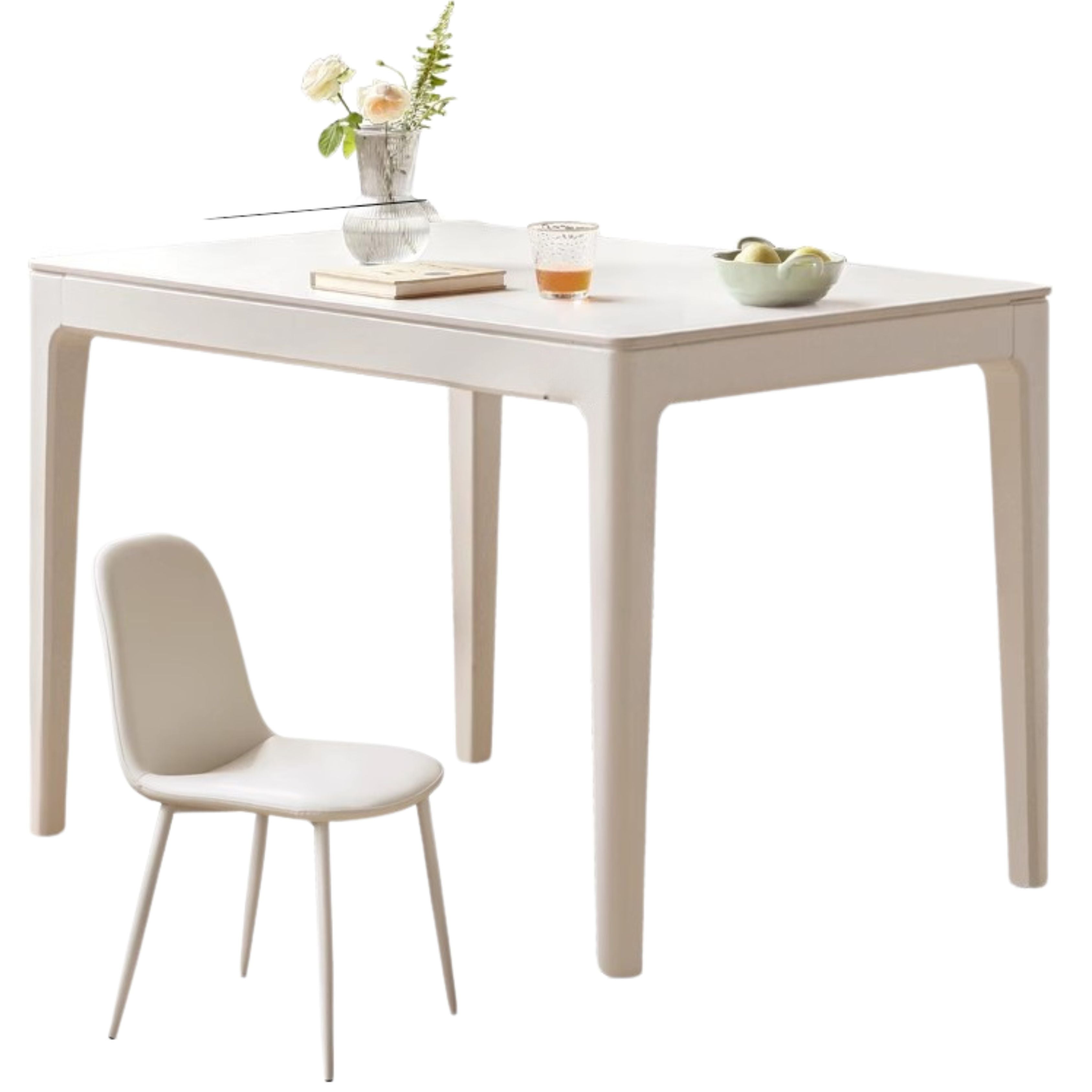 Birch Solid Wood Rock Plate Dining Table White Cream