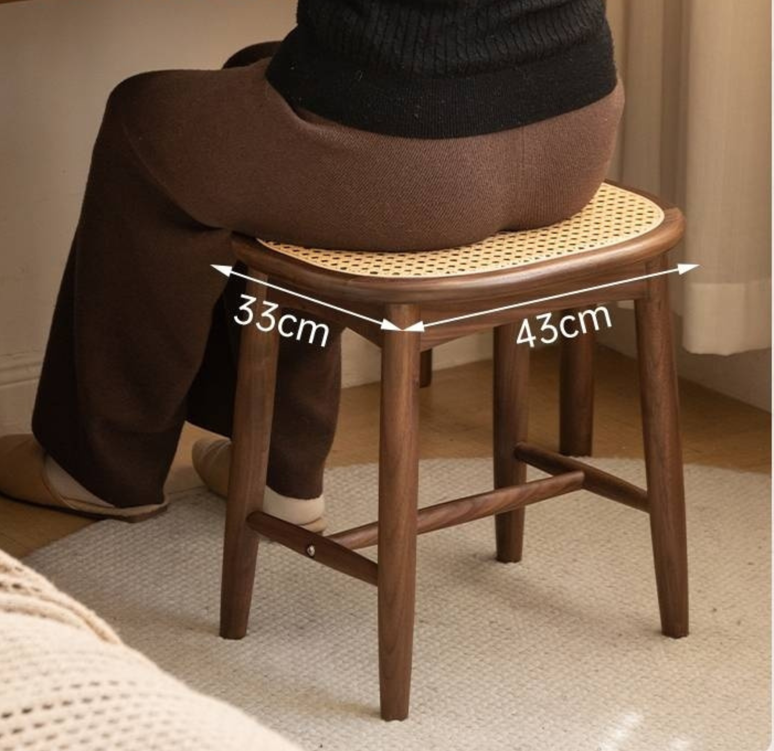 Black Walnut, Oak Solid Wood Modern Makeup Stool
