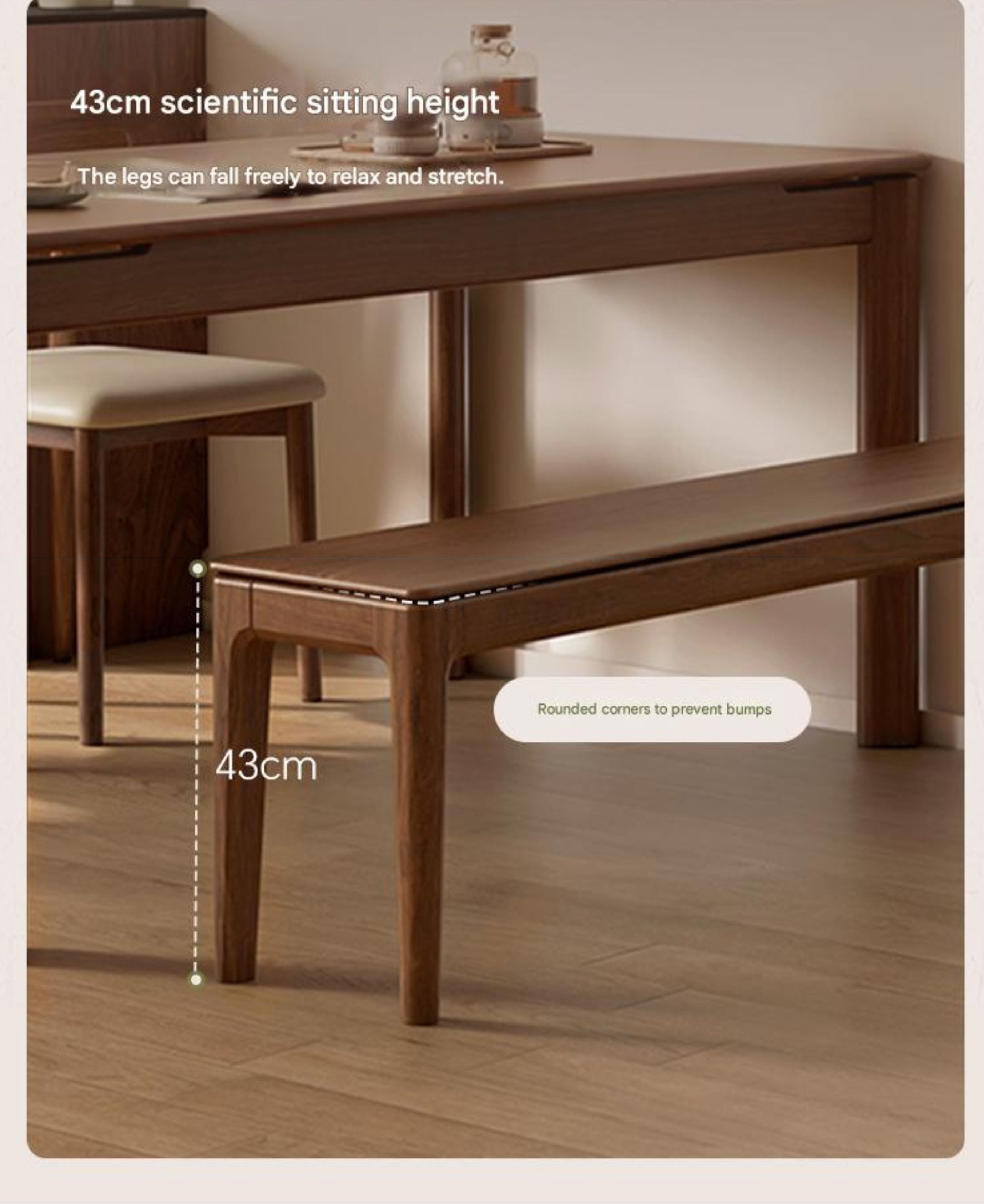 Black Walnut, Oak Solid Wood Nordic Long Bench