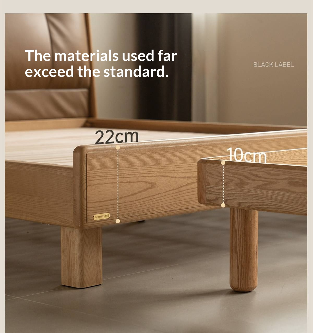 Ash Solid Wood Upholstered Floating Platform Bed with LED Lights