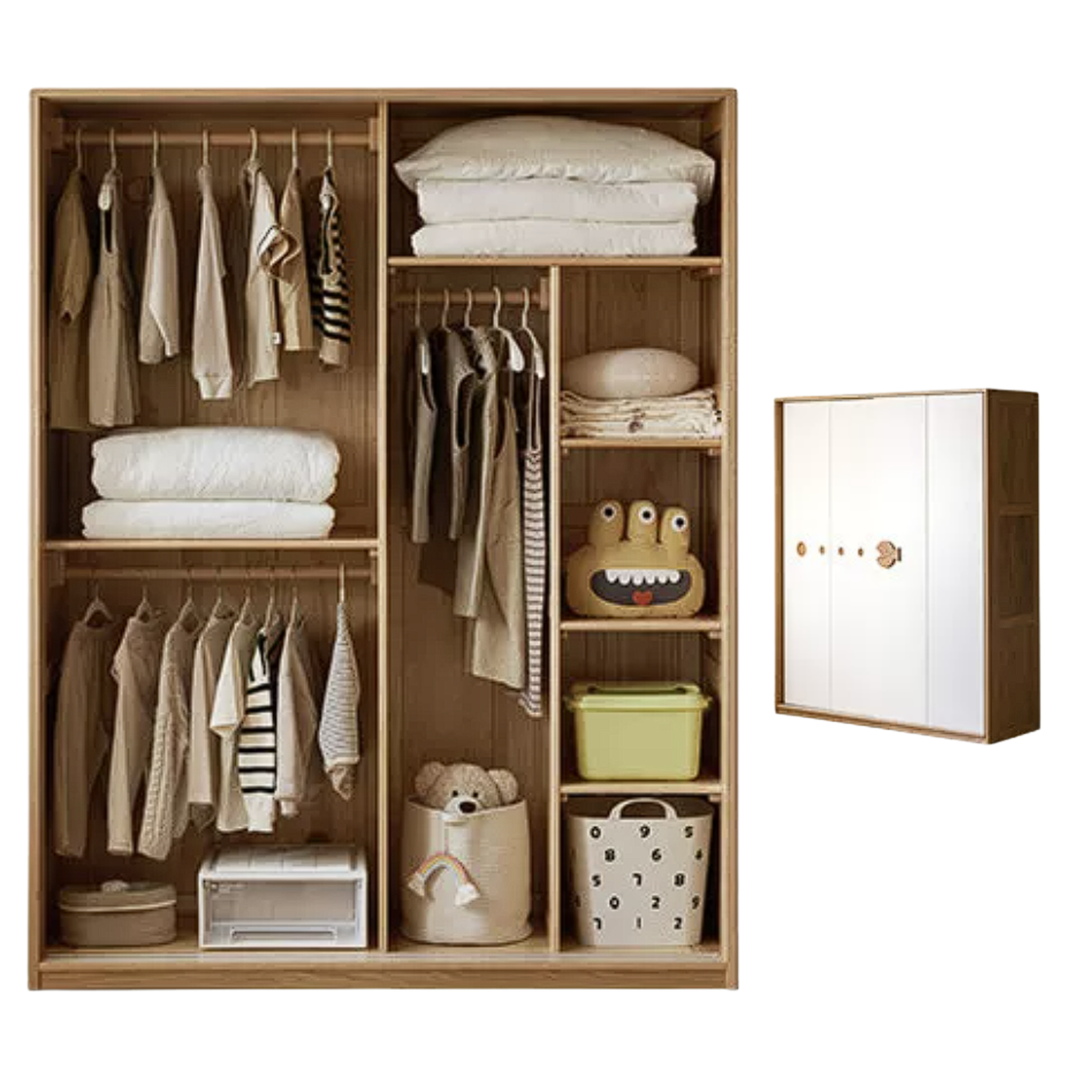 Oak Solid Wood Kids Sliding Door Wardrobe