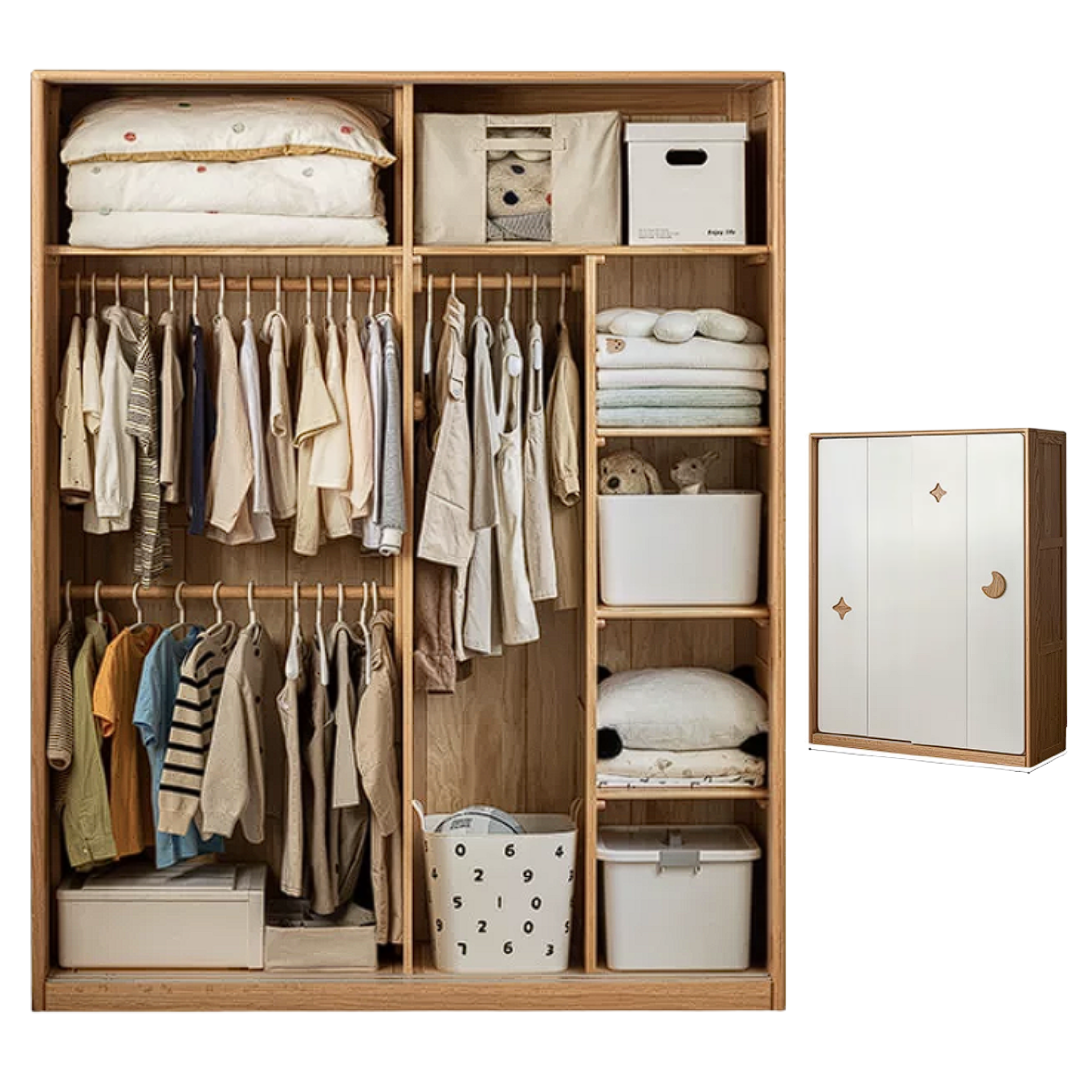 Oak Solid Wood Kids Sliding Door Wardrobe