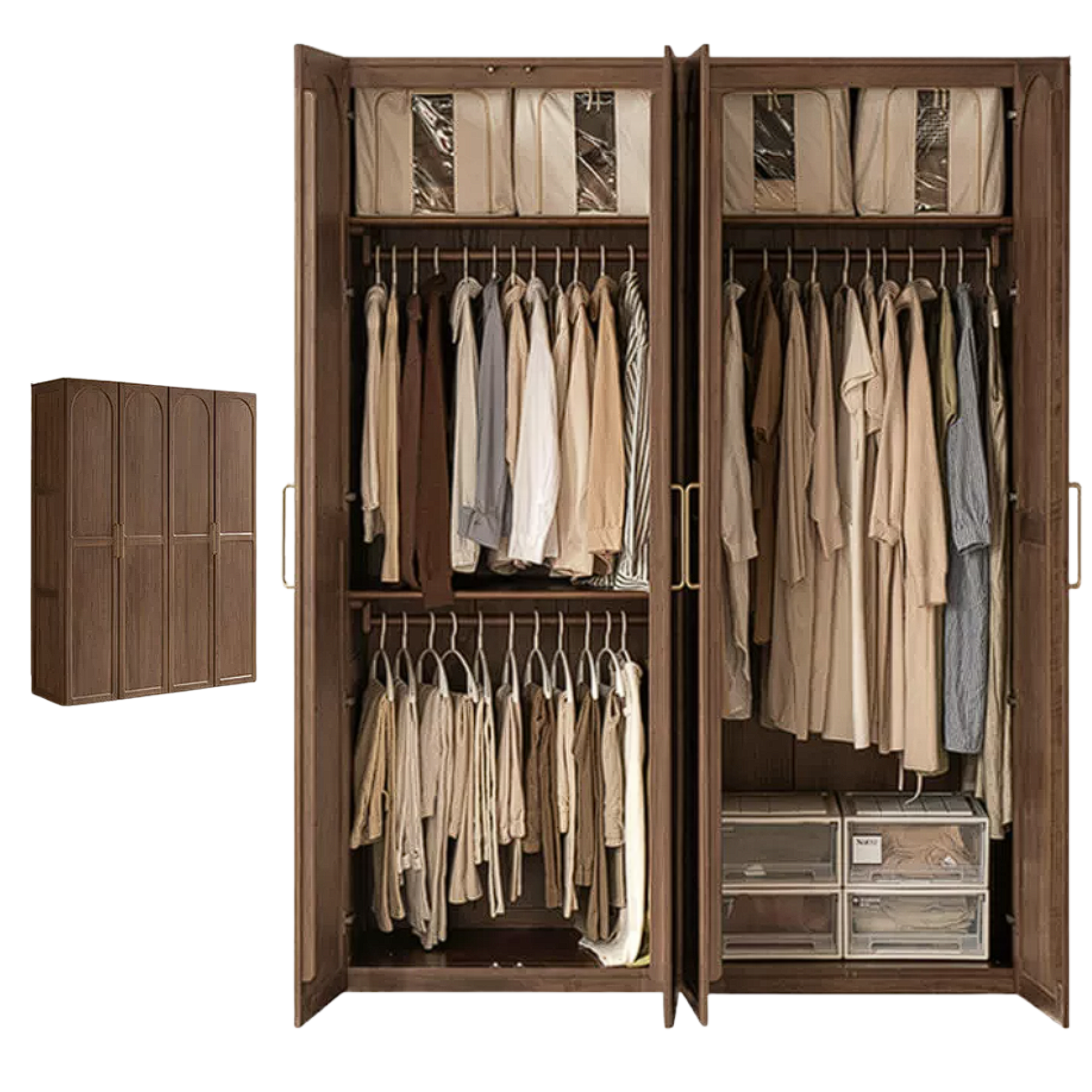 Black Walnut, Sandalwood Solid Wood French Retro Wardrobe