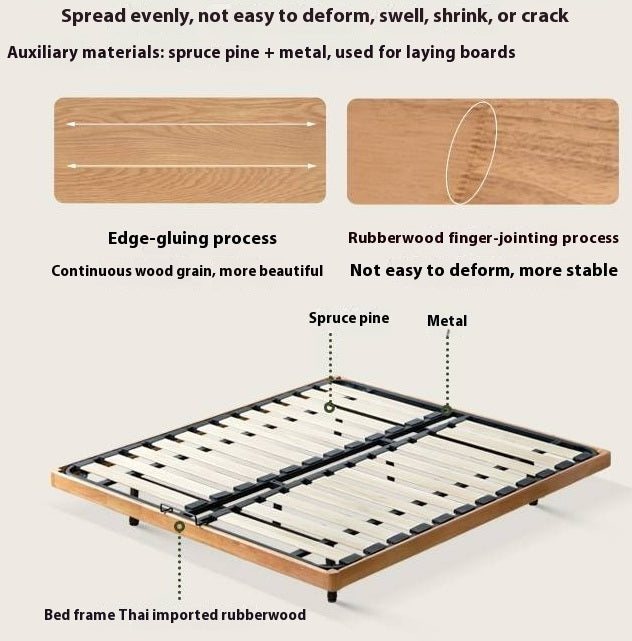 Rubberwood Solid Wood Japanese Style Suspended Platform Bed, Headboard-Free Bed