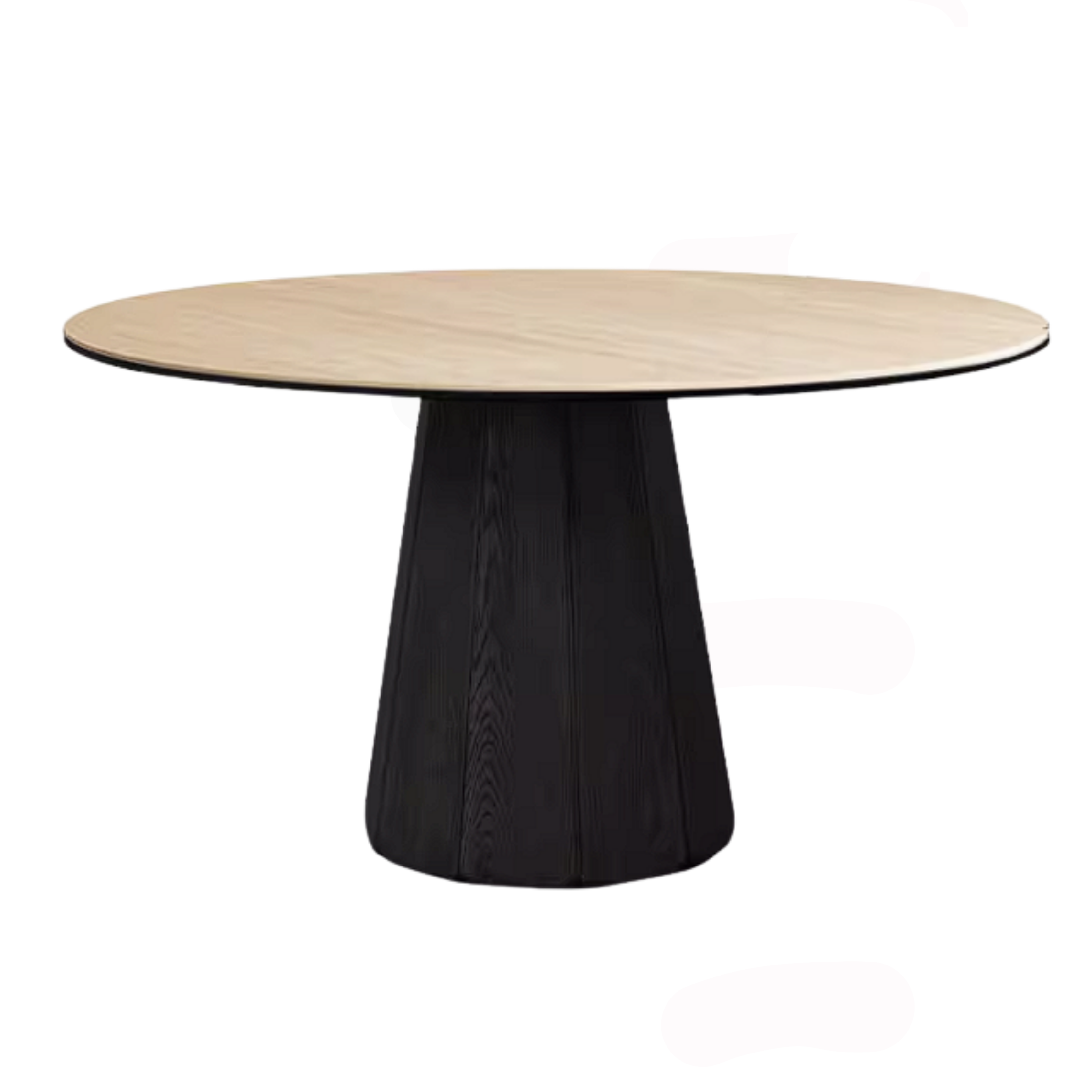 Ash Solid Wood Dining Table with Slate Top, Mid Century Round Design