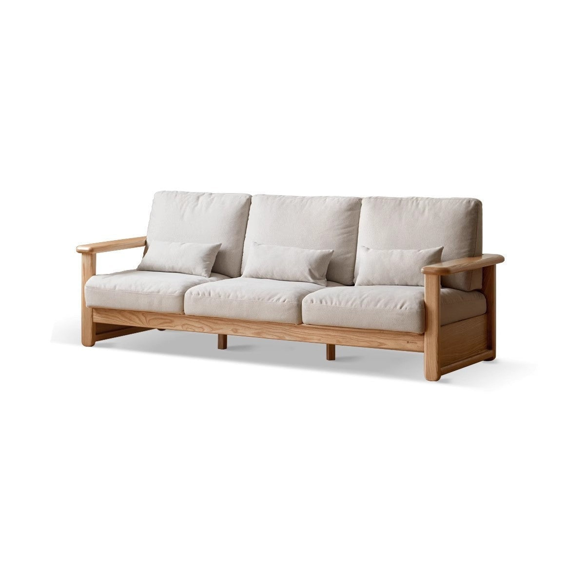 Ash Solid Wood Fabric Sofa Straight Row Sofa