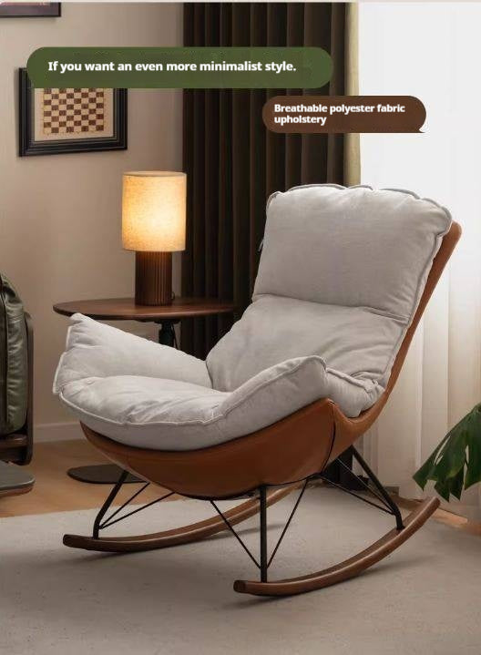 Beech Solid Wood Mid-Century Rocking Accent Chair with Houndstooth Cushion