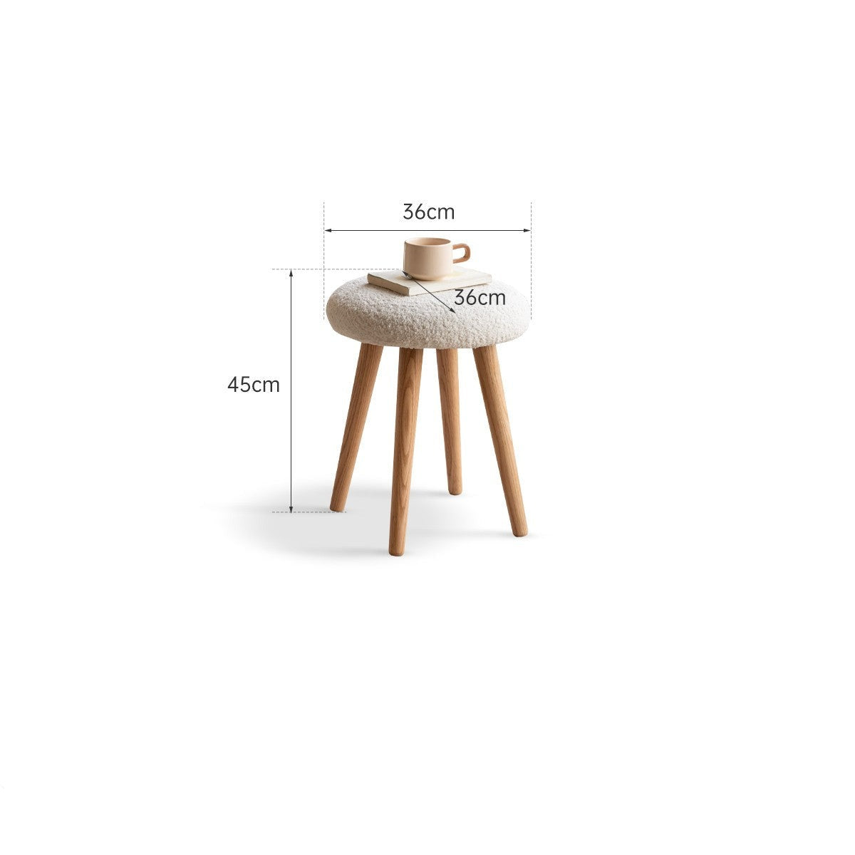 Oak Solid Wood Round Makeup Stool: