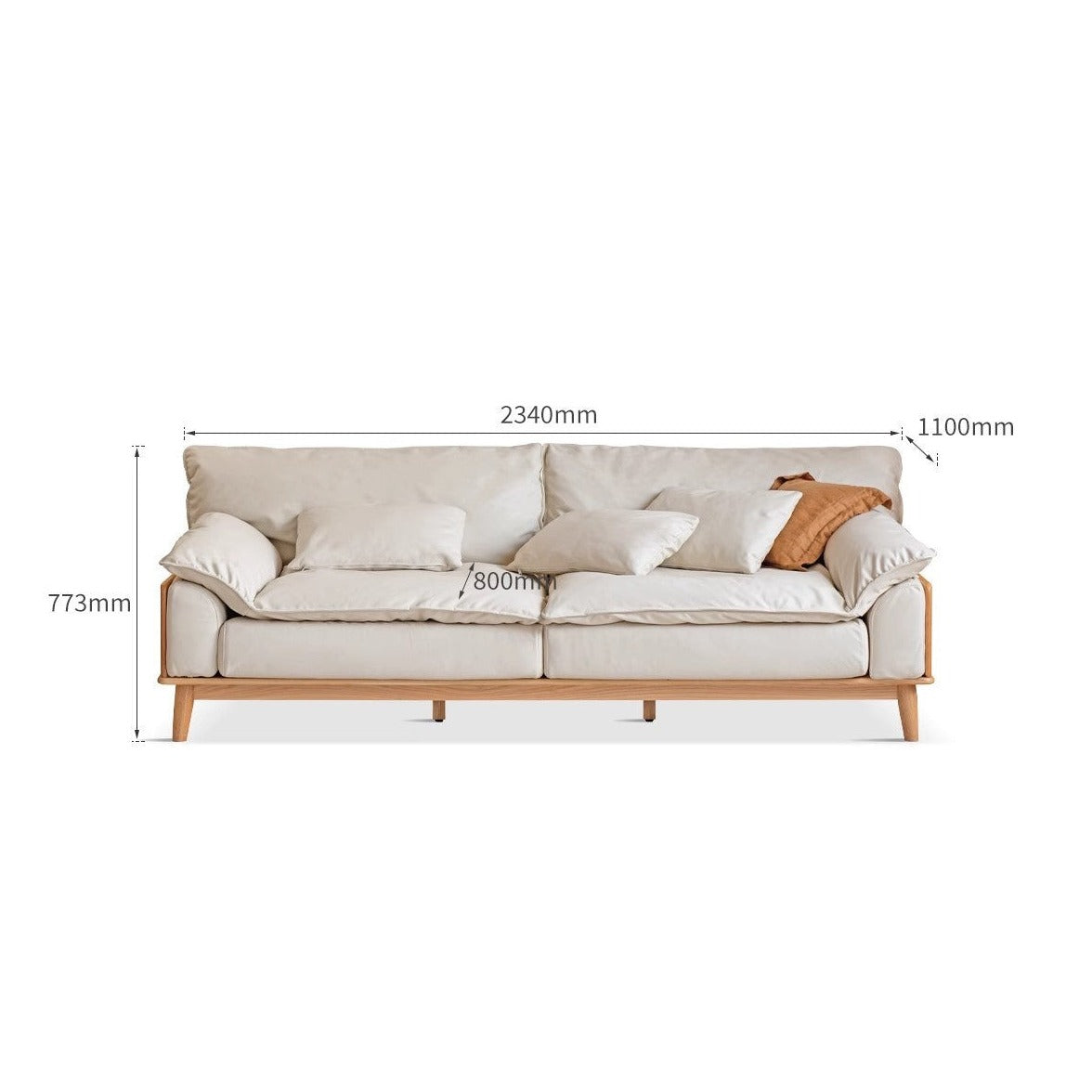 Oak Solid Wood Sofa,Technology Fabric, imitation cotton linen)