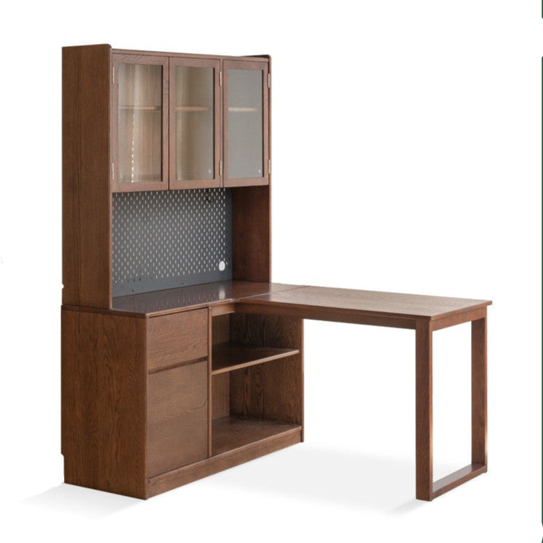 Oak solid wood desk bookshelf integrated corner table